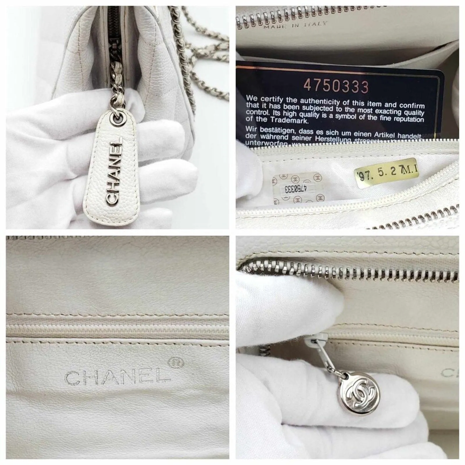 100% Authentic CHANEL Quilted Matelasse CC Logo Caviar Skin Chain Shoulder Bag
