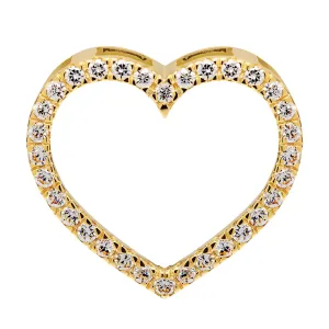 14K Solid Yellow Gold Open Heart Pendant | Pave Round Cut Cubic Zirconia Pendant | .35 CTW | Pendant Only | With Gift Box