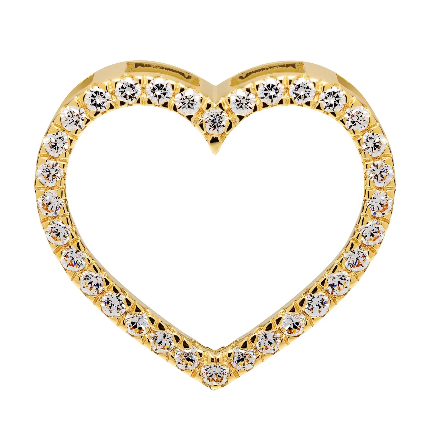 14K Solid Yellow Gold Open Heart Pendant | Pave Round Cut Cubic Zirconia Pendant | .35 CTW | Pendant Only | With Gift Box