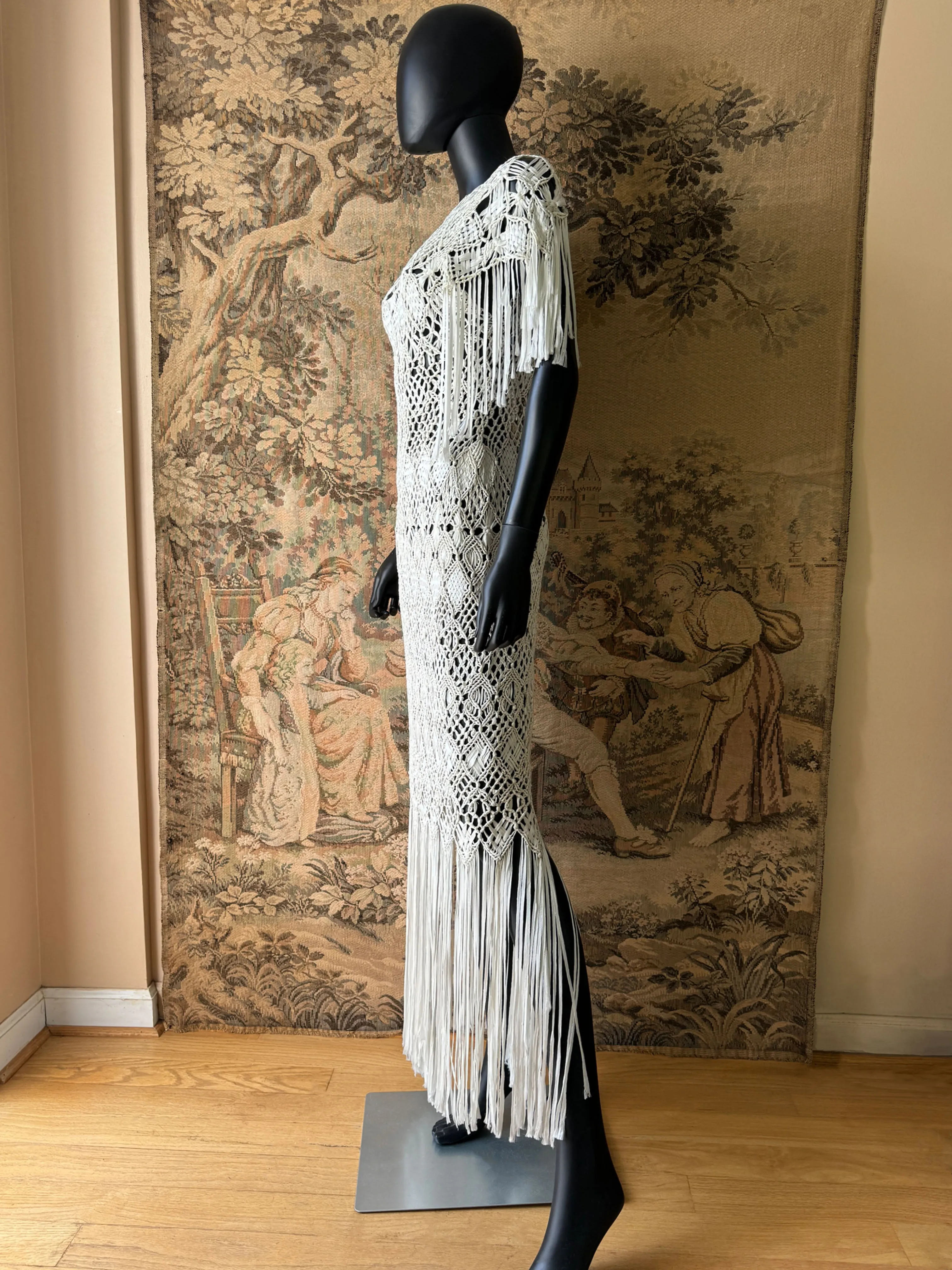 1970s Handmade Macrame Maxi Dress