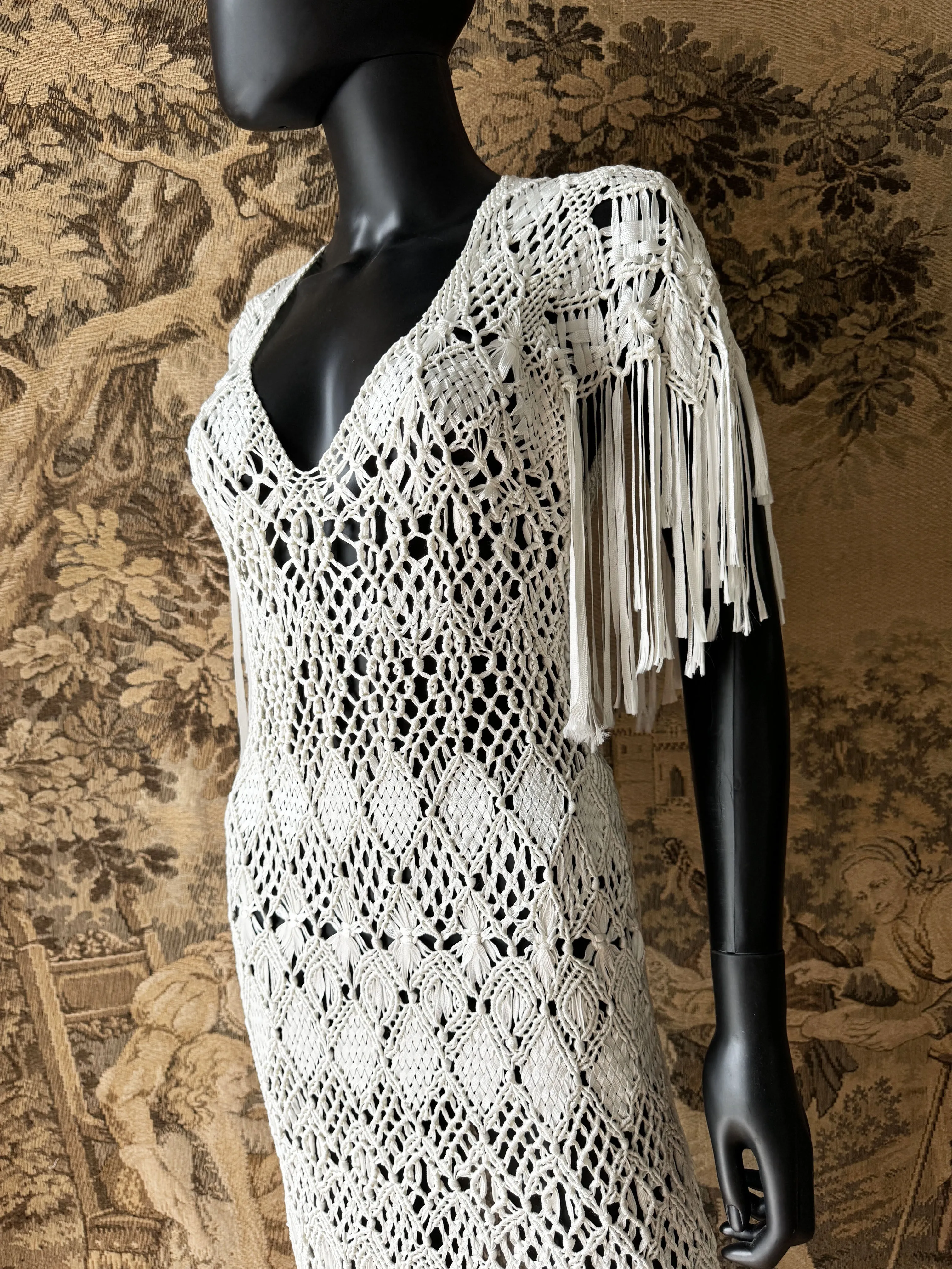 1970s Handmade Macrame Maxi Dress
