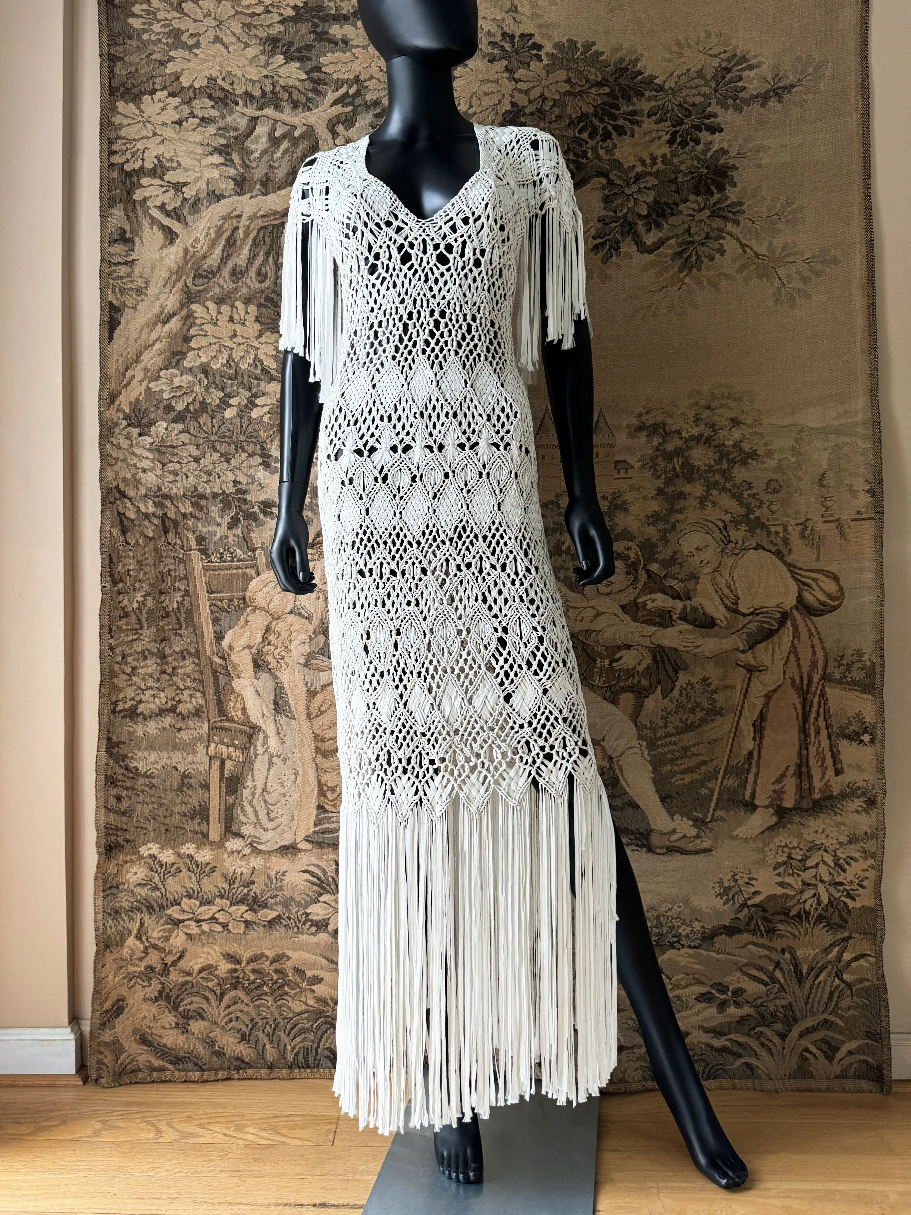 1970s Handmade Macrame Maxi Dress