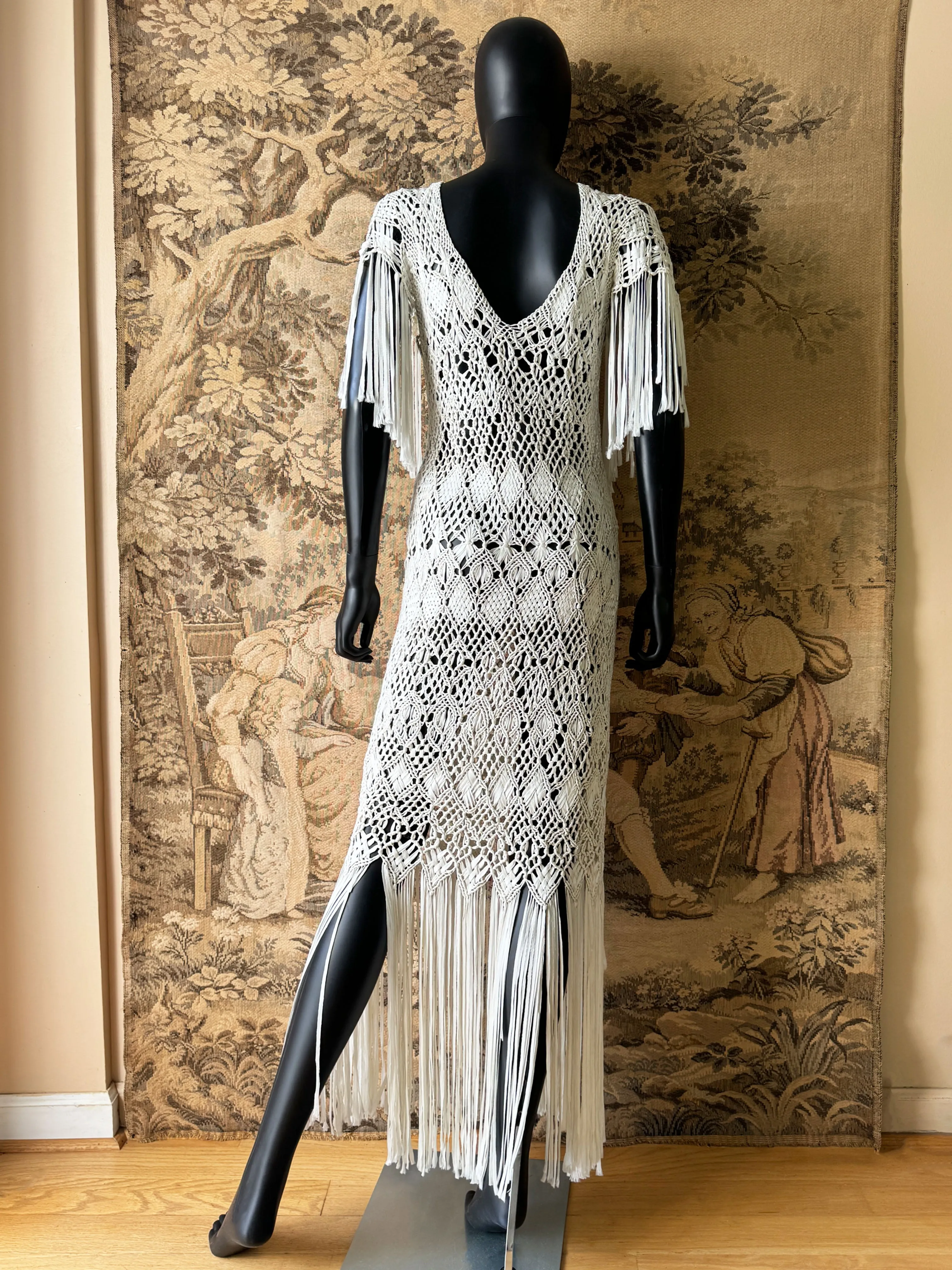 1970s Handmade Macrame Maxi Dress