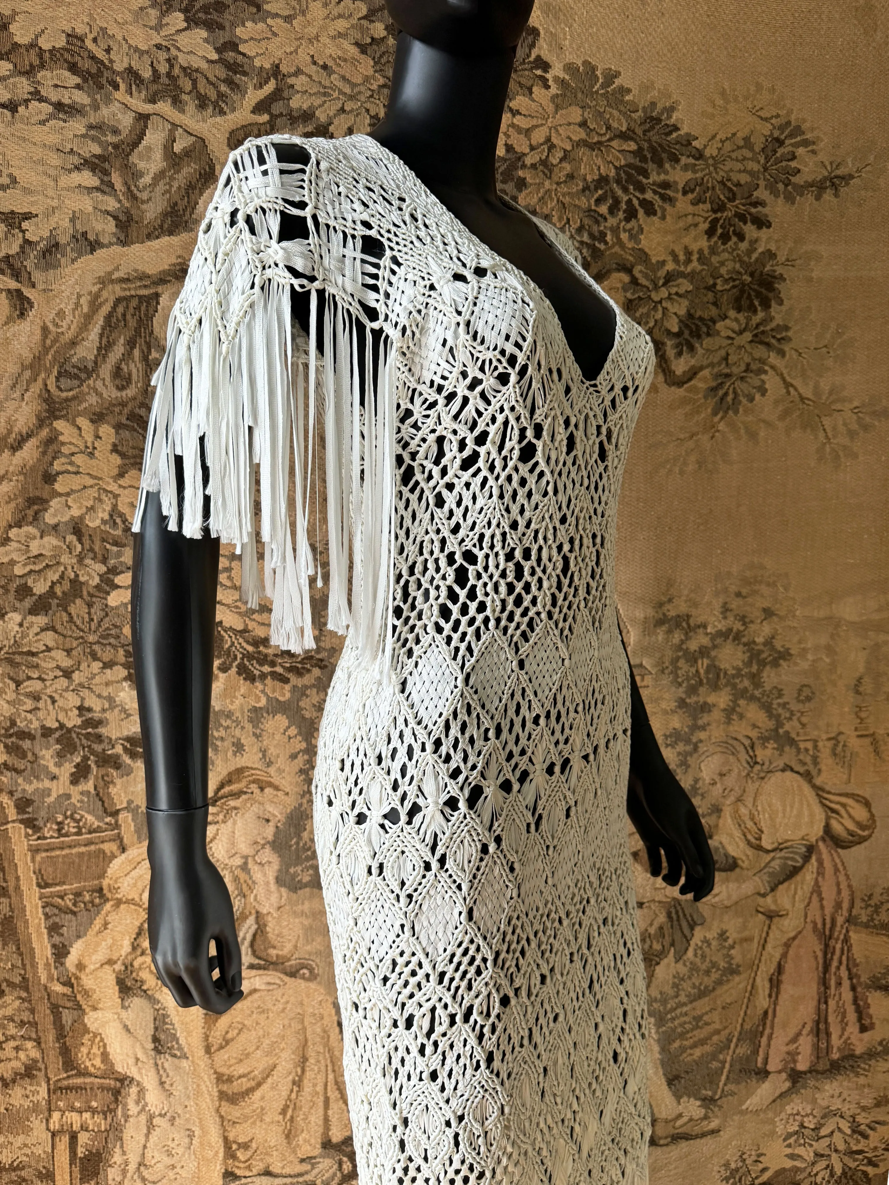 1970s Handmade Macrame Maxi Dress