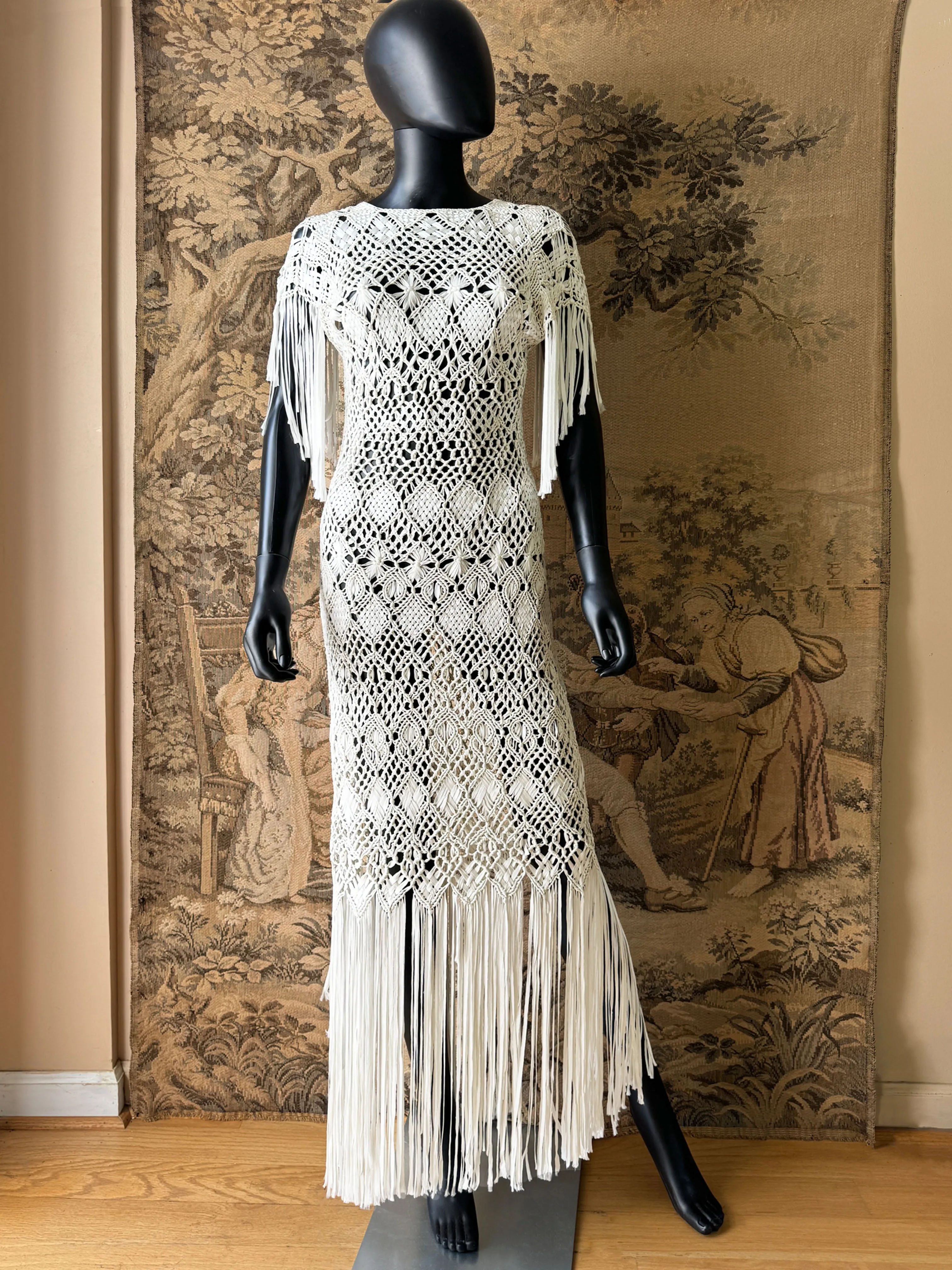 1970s Handmade Macrame Maxi Dress