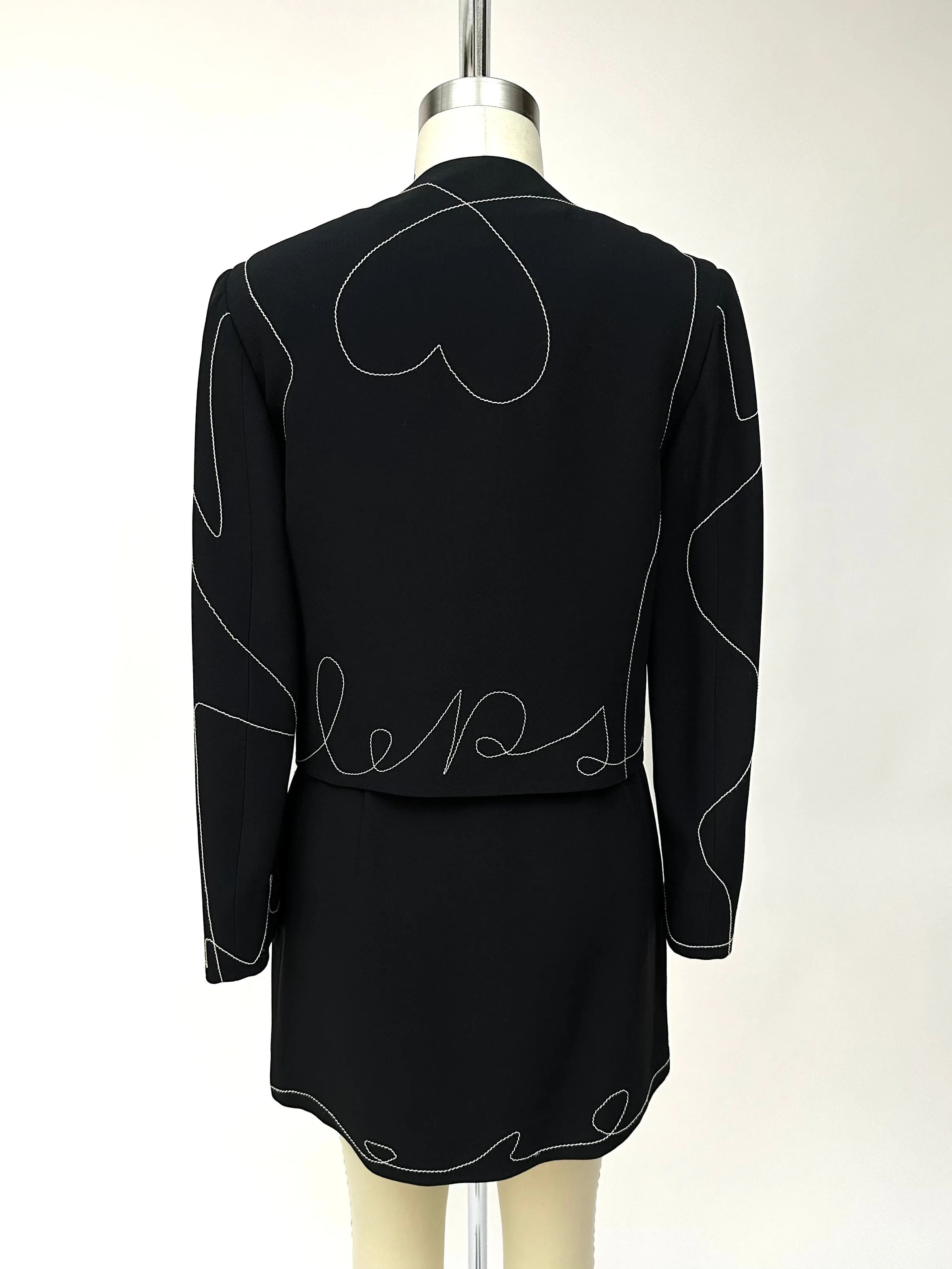 1990s Cheap and Chic by Moschino Embroidered Stitch Skirt Set