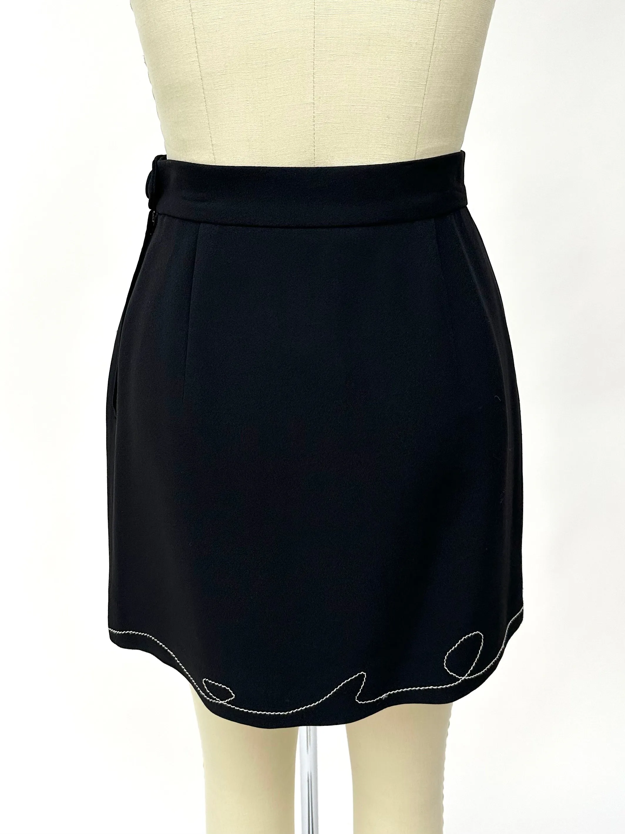 1990s Cheap and Chic by Moschino Embroidered Stitch Skirt Set