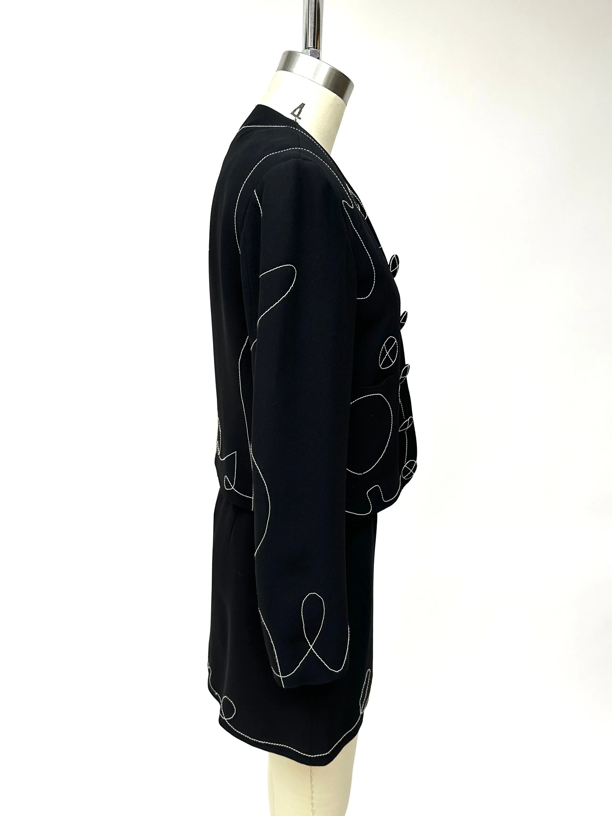 1990s Cheap and Chic by Moschino Embroidered Stitch Skirt Set