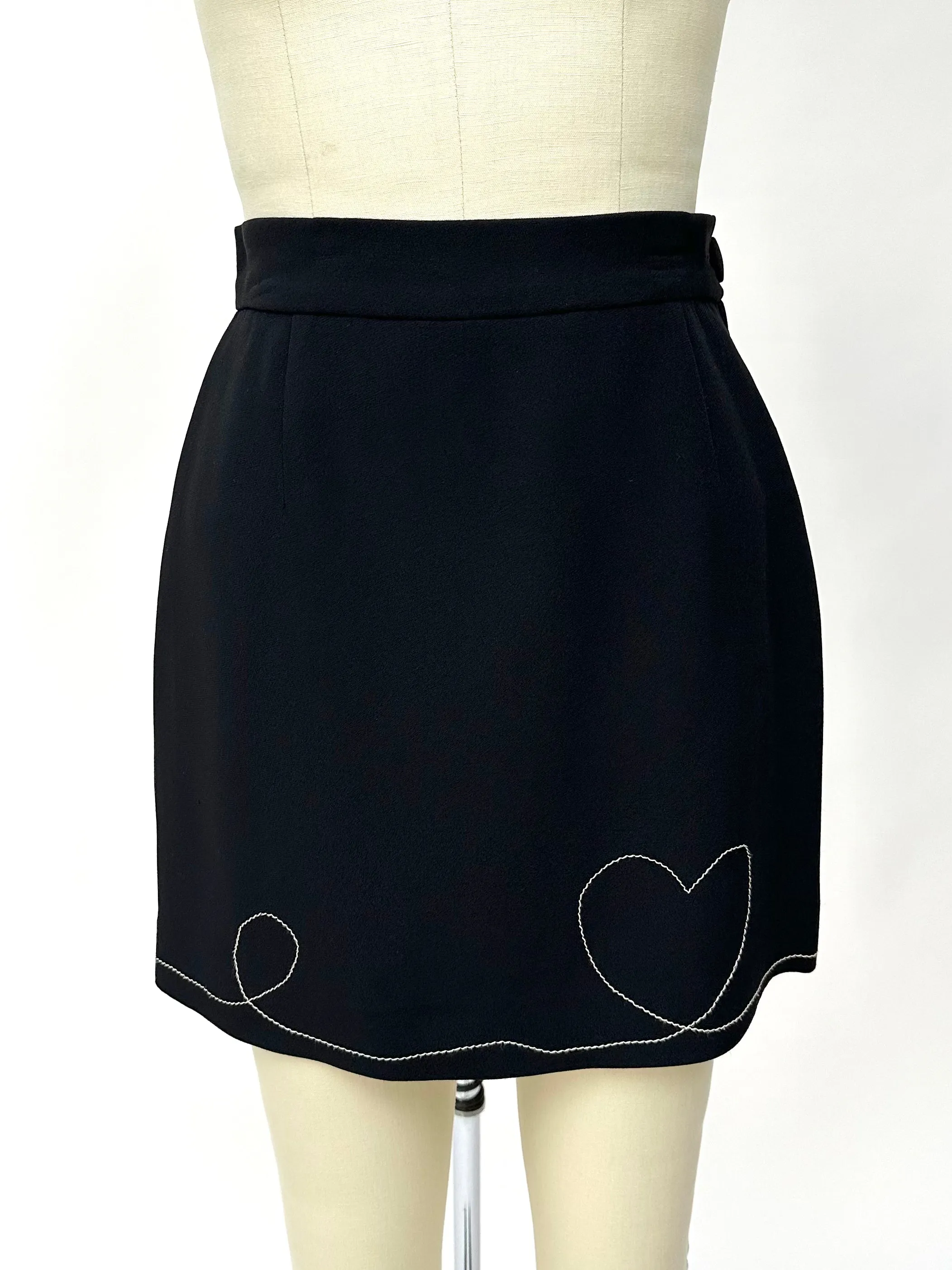 1990s Cheap and Chic by Moschino Embroidered Stitch Skirt Set