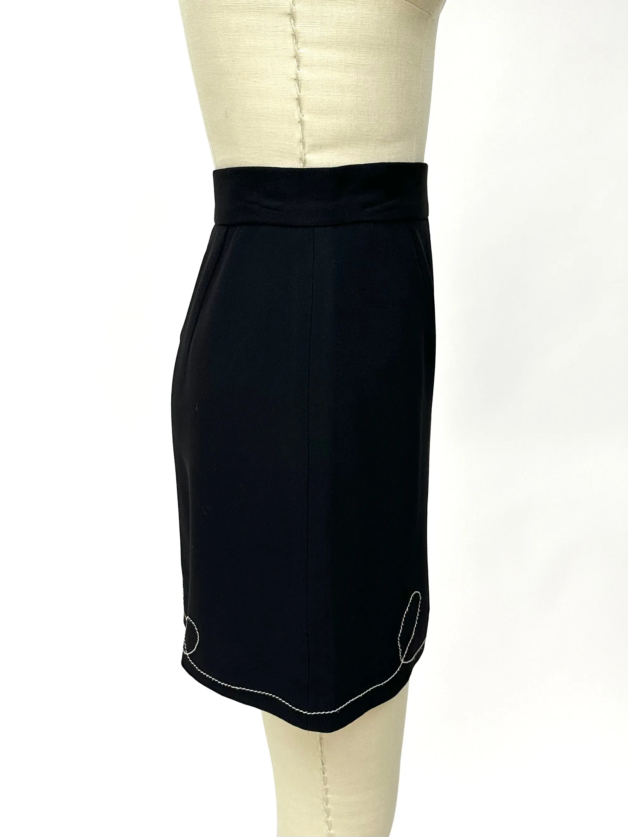 1990s Cheap and Chic by Moschino Embroidered Stitch Skirt Set