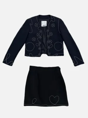 1990s Cheap and Chic by Moschino Embroidered Stitch Skirt Set