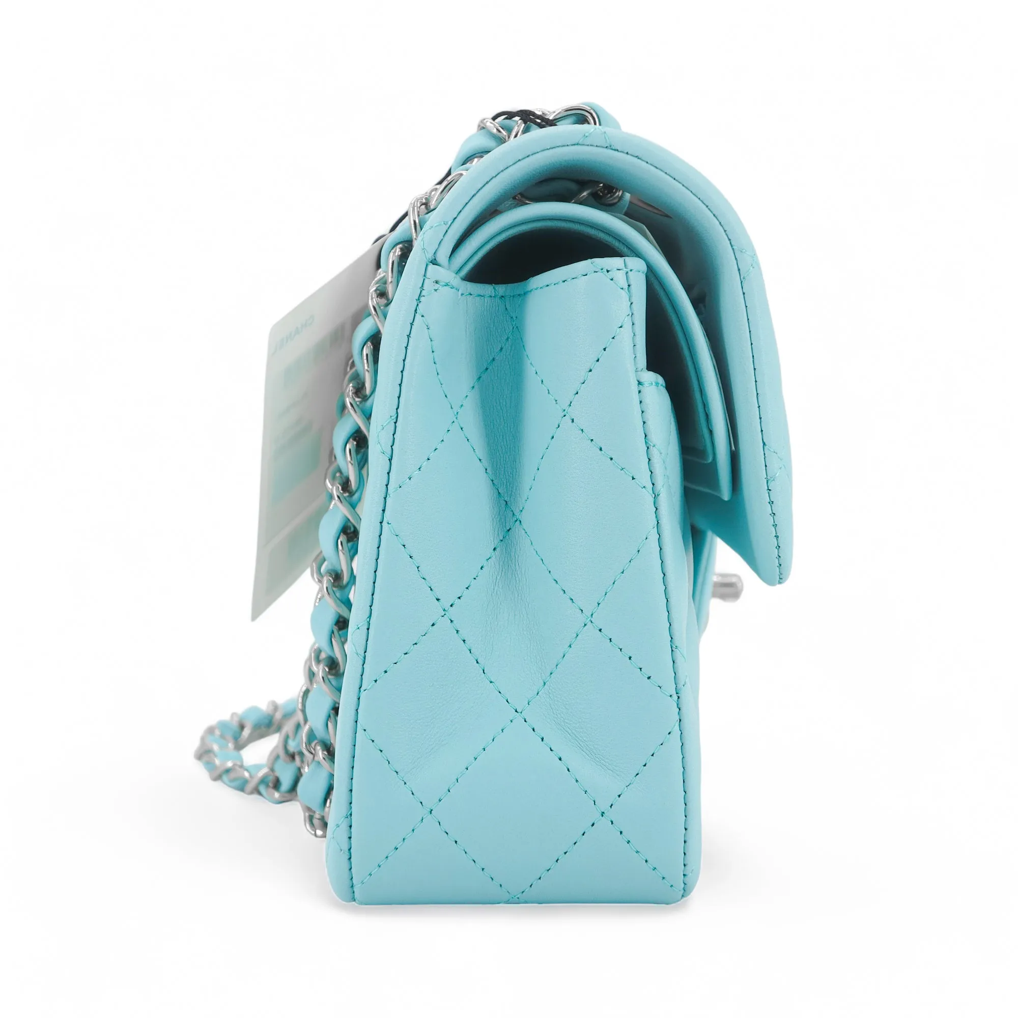 19C Tiffany Blue Lambskin Small Classic Double Flap Bag