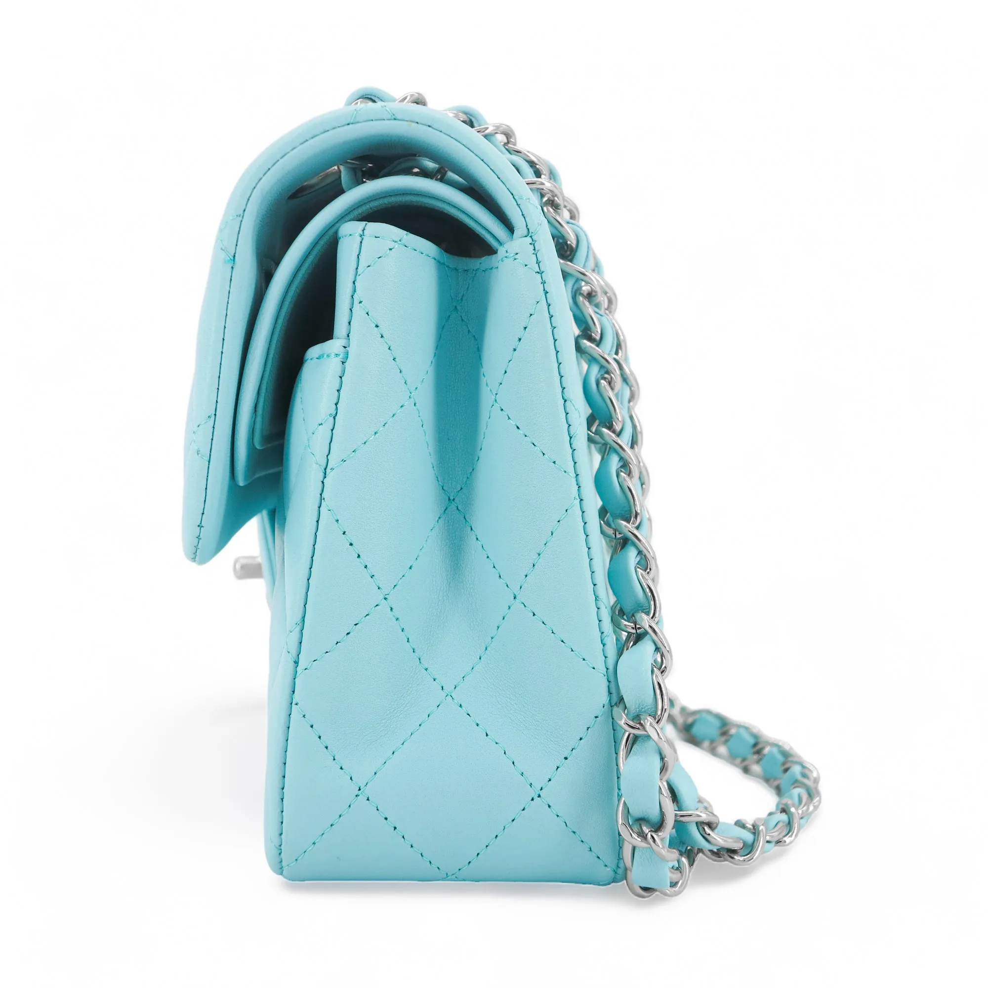 19C Tiffany Blue Lambskin Small Classic Double Flap Bag