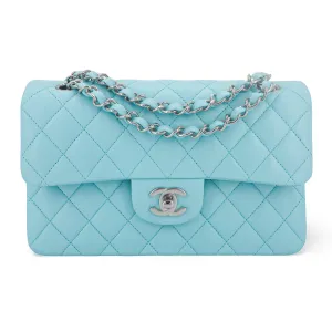 19C Tiffany Blue Lambskin Small Classic Double Flap Bag