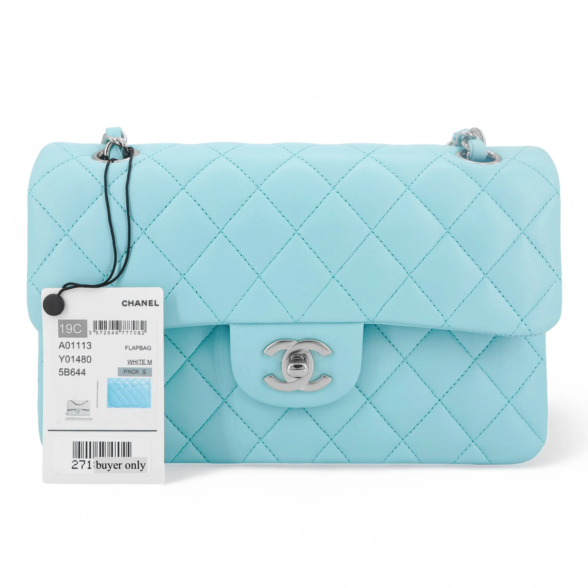 19C Tiffany Blue Lambskin Small Classic Double Flap Bag