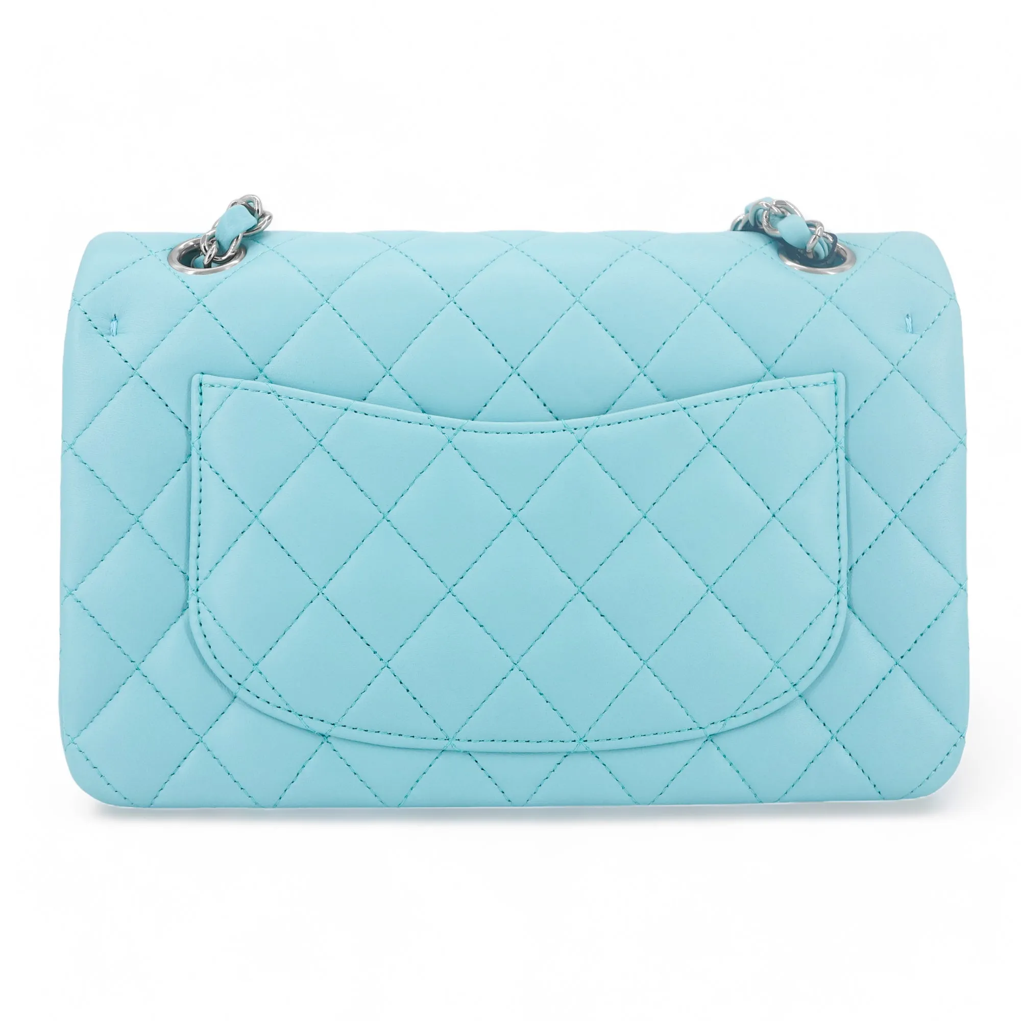 19C Tiffany Blue Lambskin Small Classic Double Flap Bag