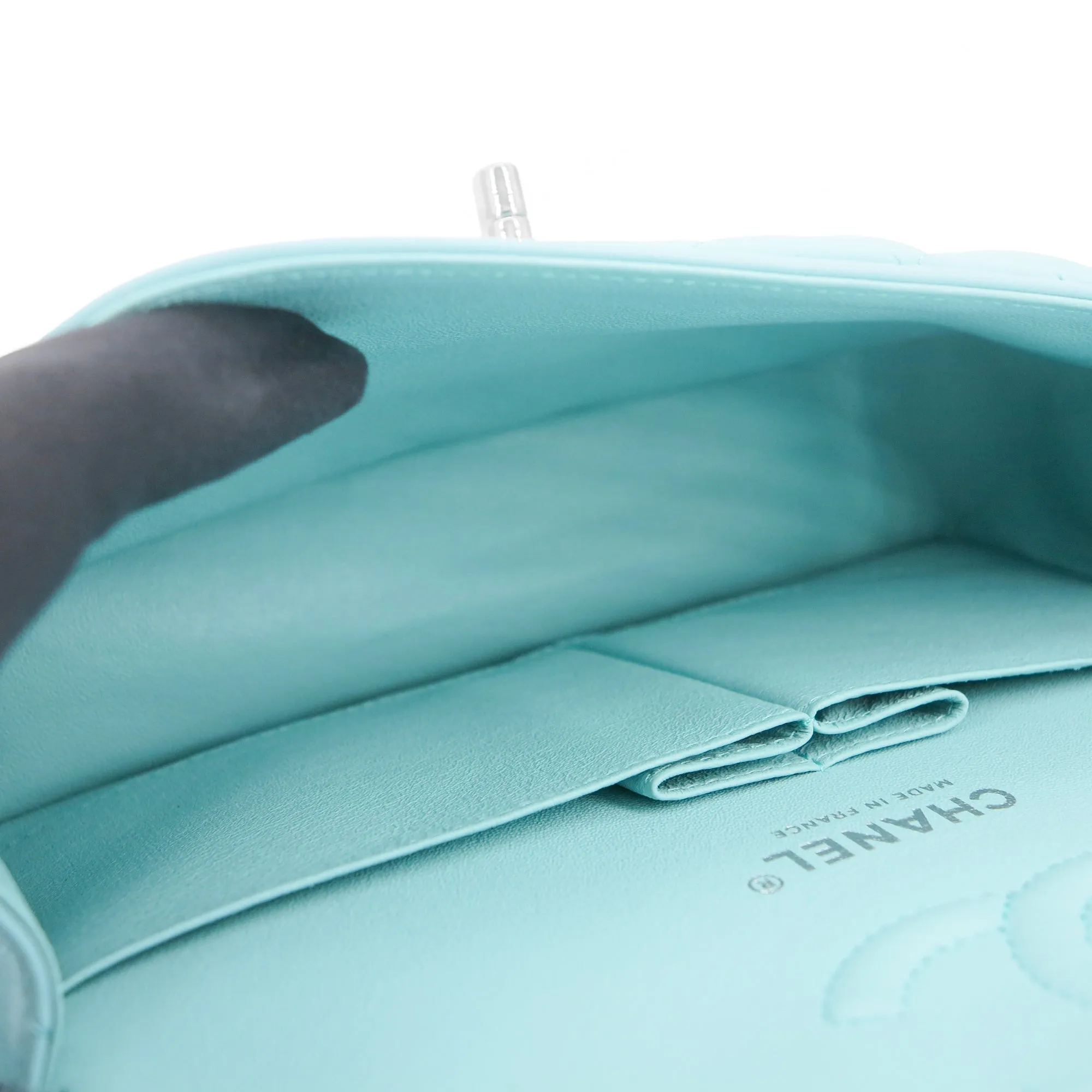 19C Tiffany Blue Lambskin Small Classic Double Flap Bag