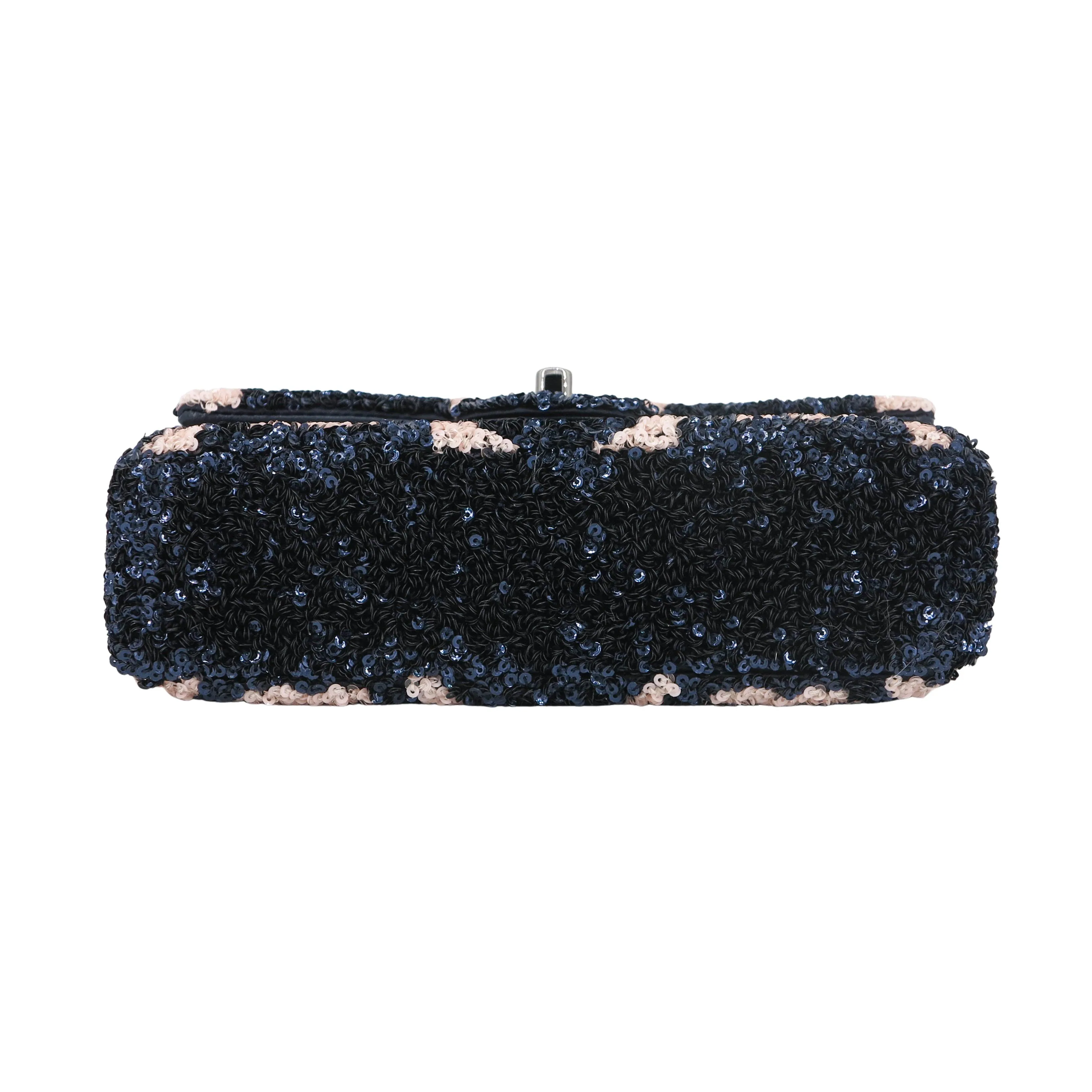 21S Pink Navy Wave Sequin CC Logo Mini Flap Bag