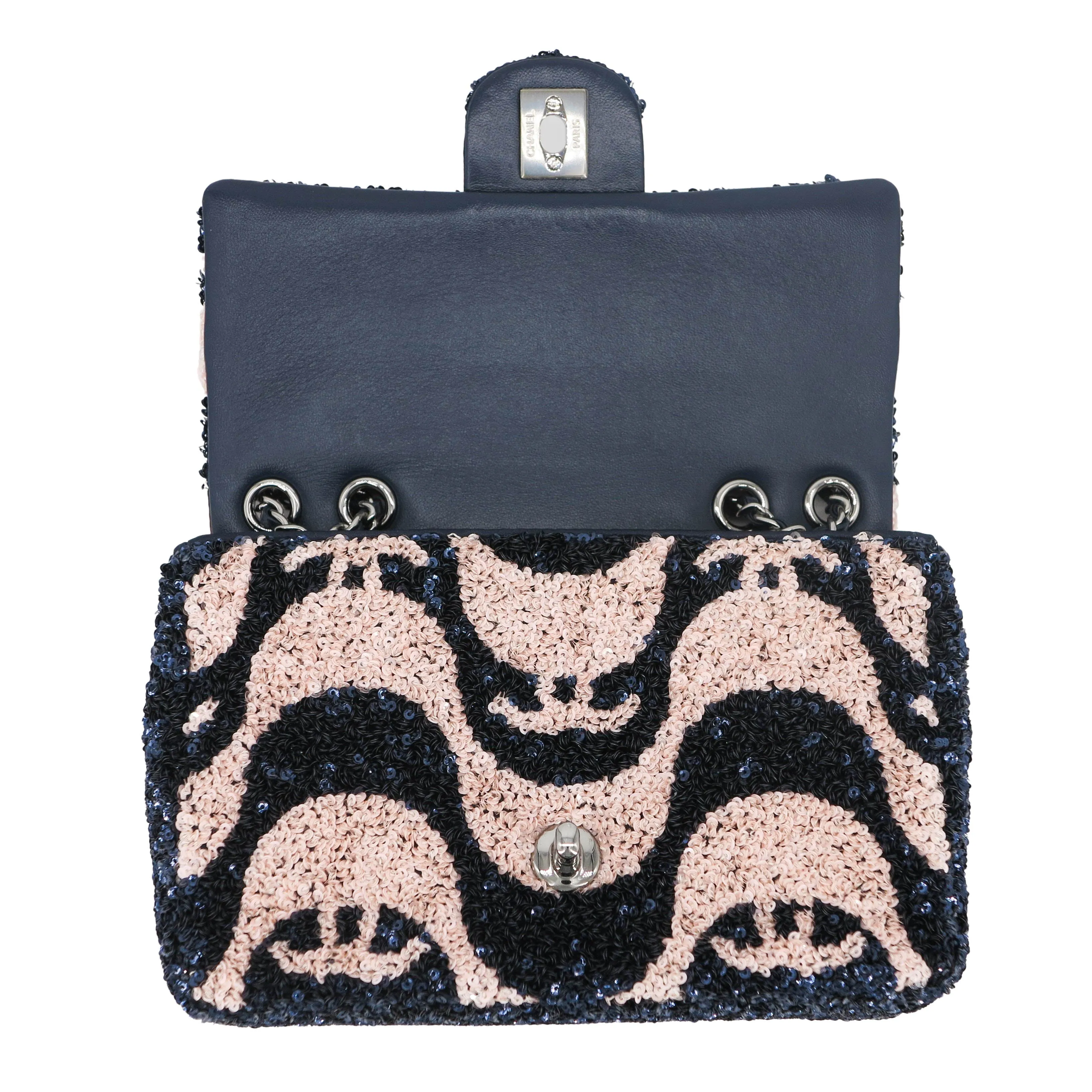 21S Pink Navy Wave Sequin CC Logo Mini Flap Bag
