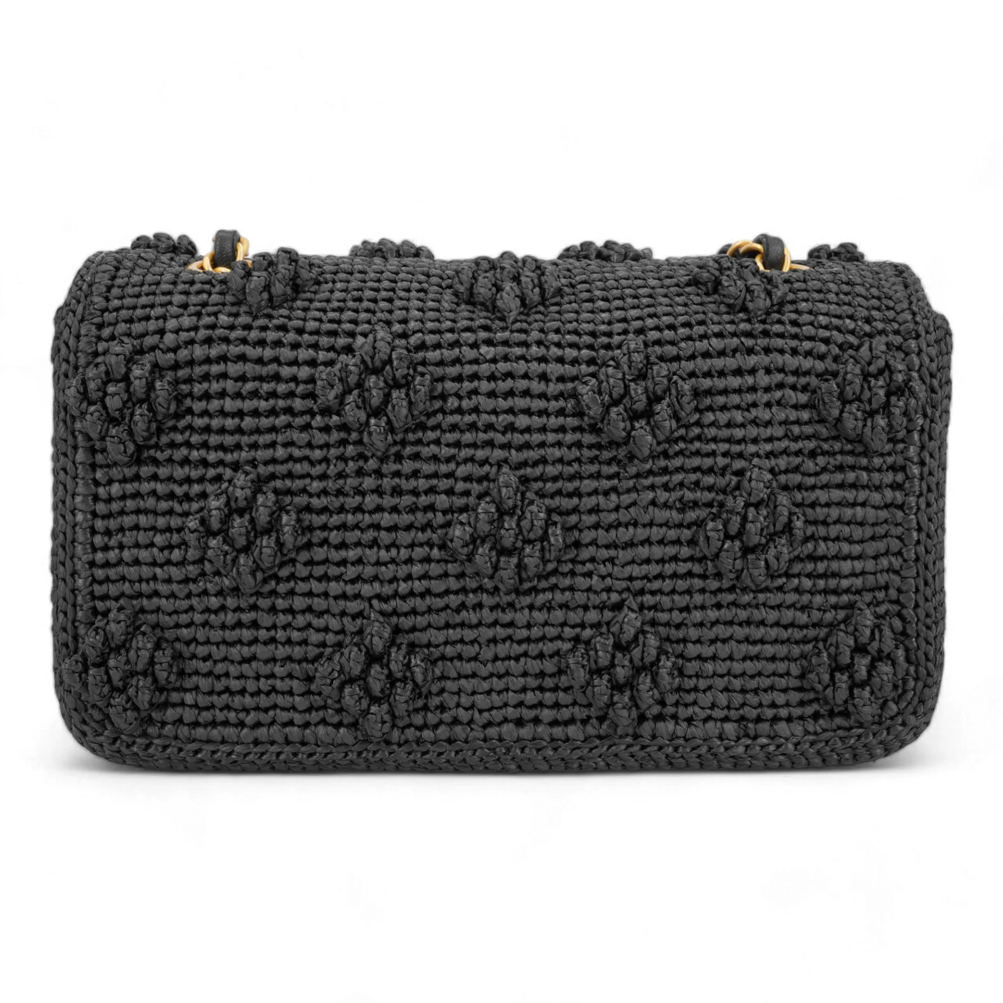 24P Black Braided Raffia Classic Small Flap Bag