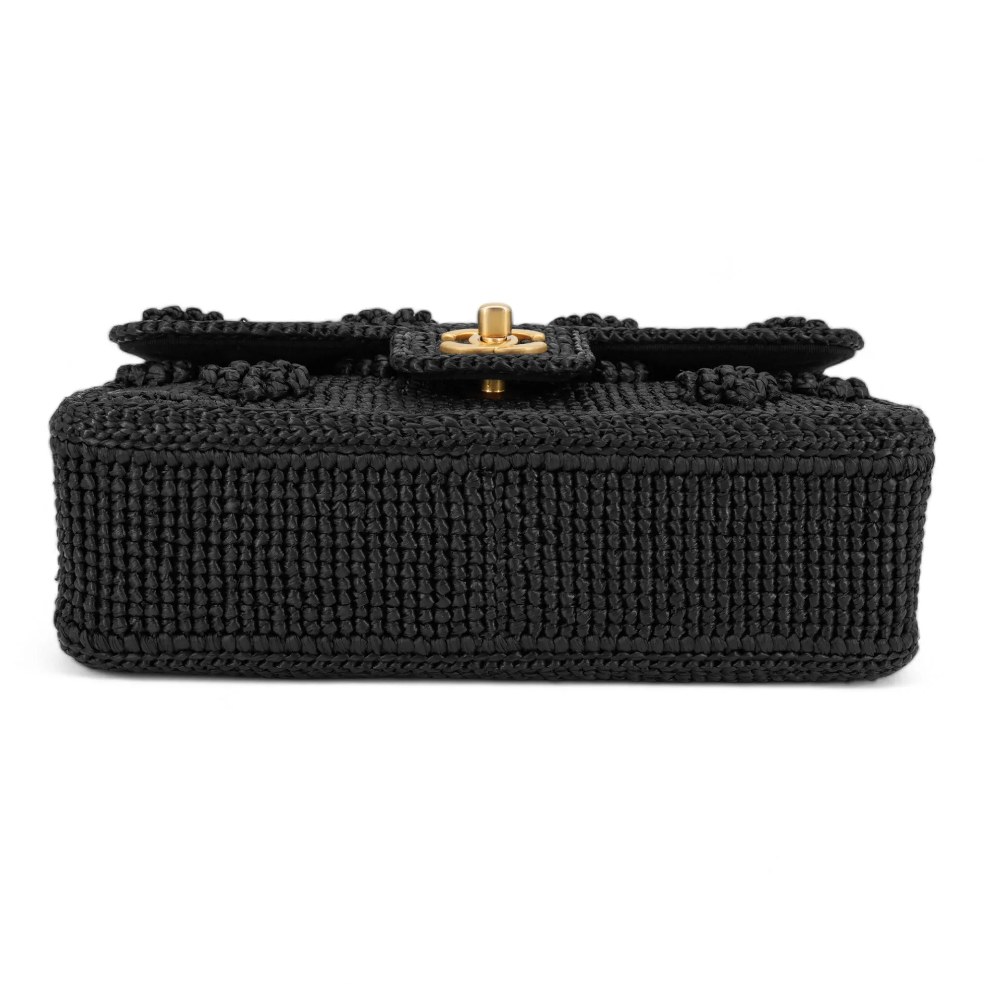 24P Black Braided Raffia Classic Small Flap Bag