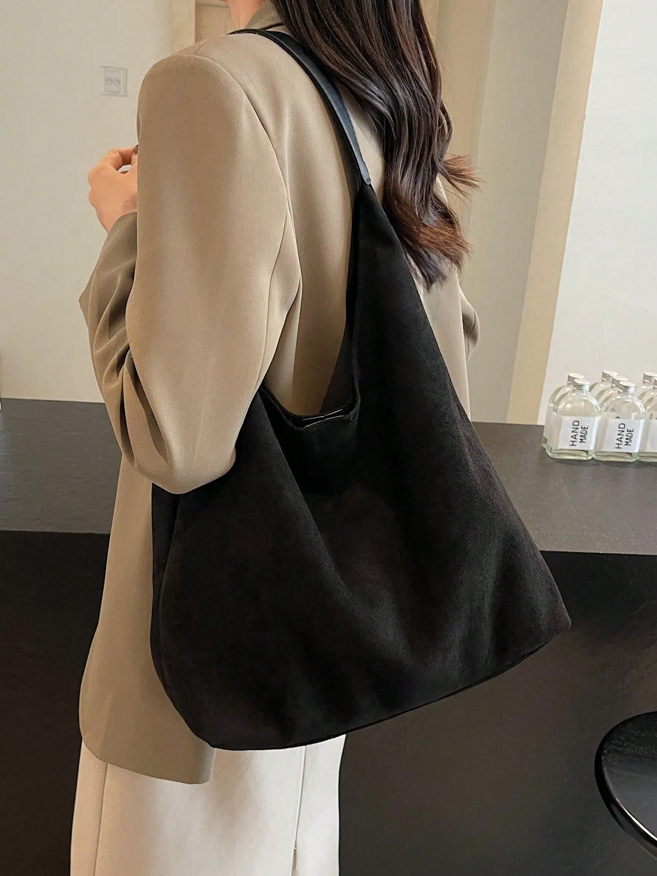 2pcs Trendy Solid Color Commuting Woven Tote Bag
