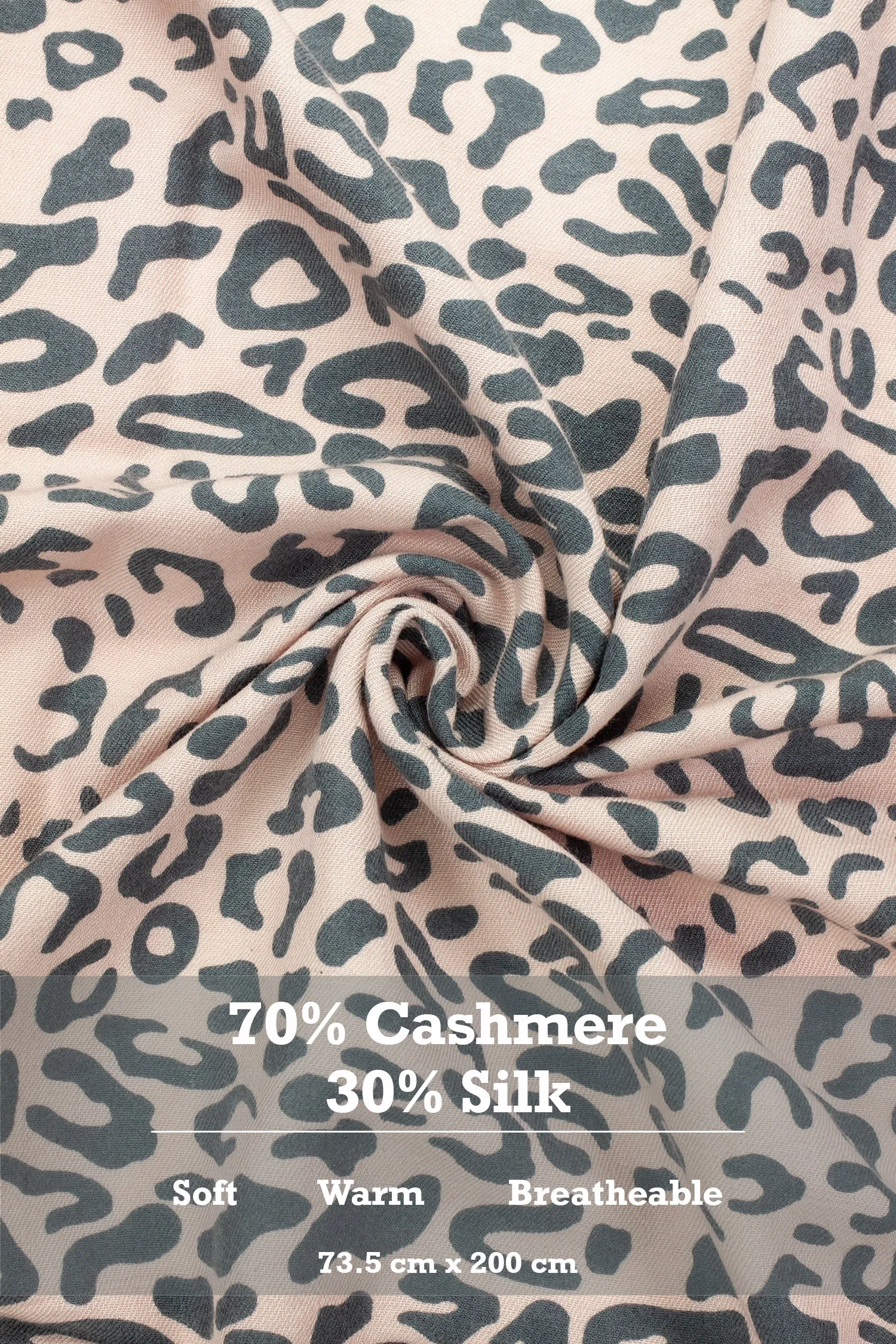 70% Cashmere & 30% Silk Leopard Print Hand Crafted Long Winter Scarf Women