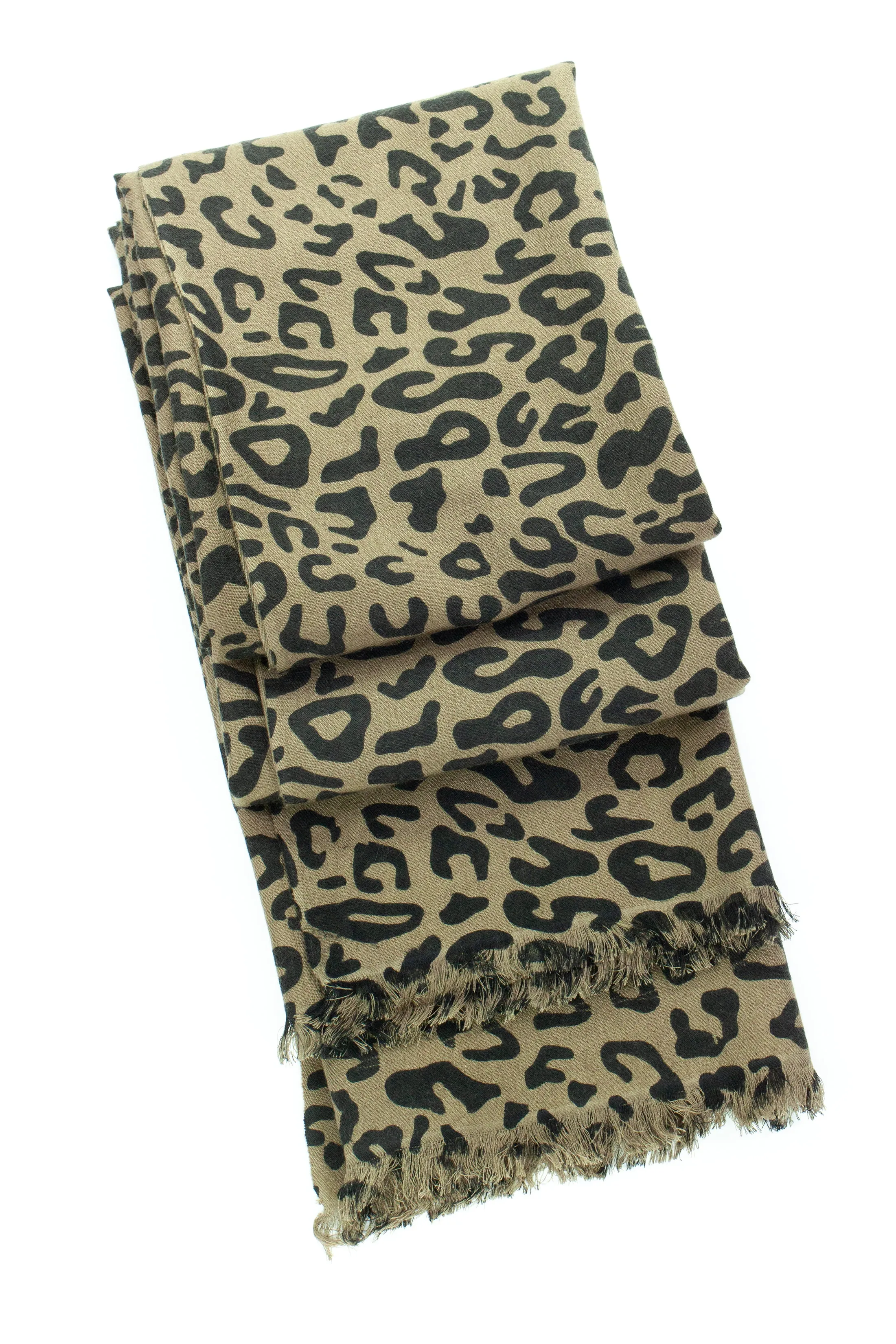 70% Cashmere & 30% Silk Leopard Print Hand Crafted Long Winter Scarf Women