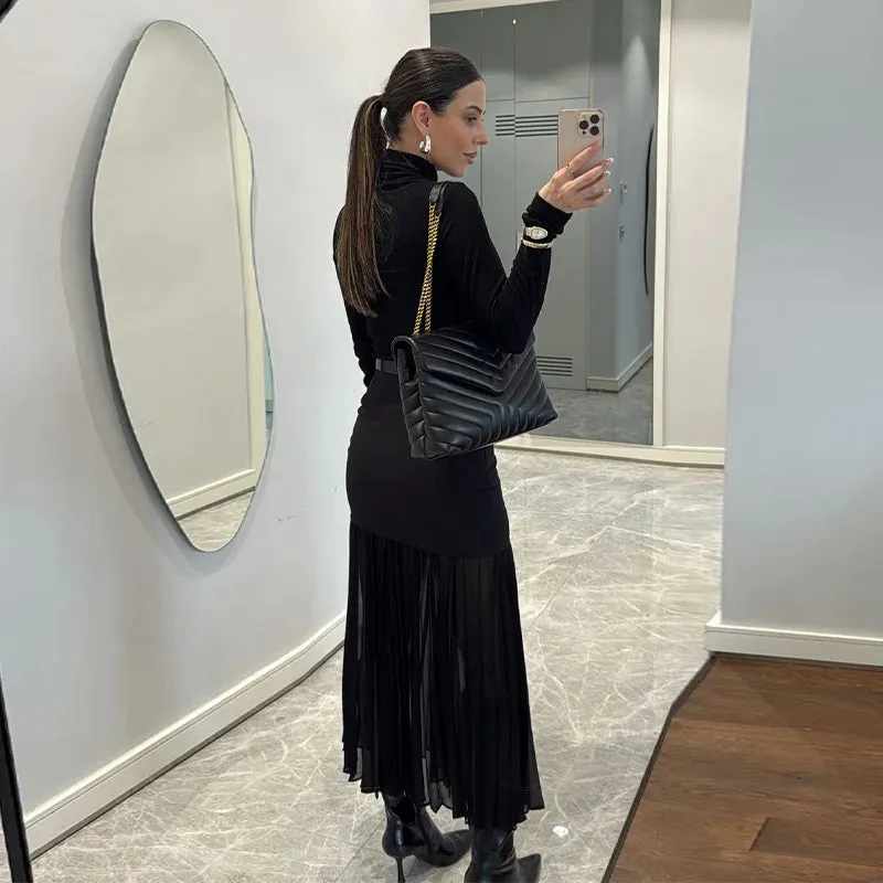 ADVBRIDGE  -  Women's  High Waist Mini Skirt See Through Mesh Hem Package Hip Skirts A Line Hem Pleated Skirt 2025 New Lady Fashion Clothing