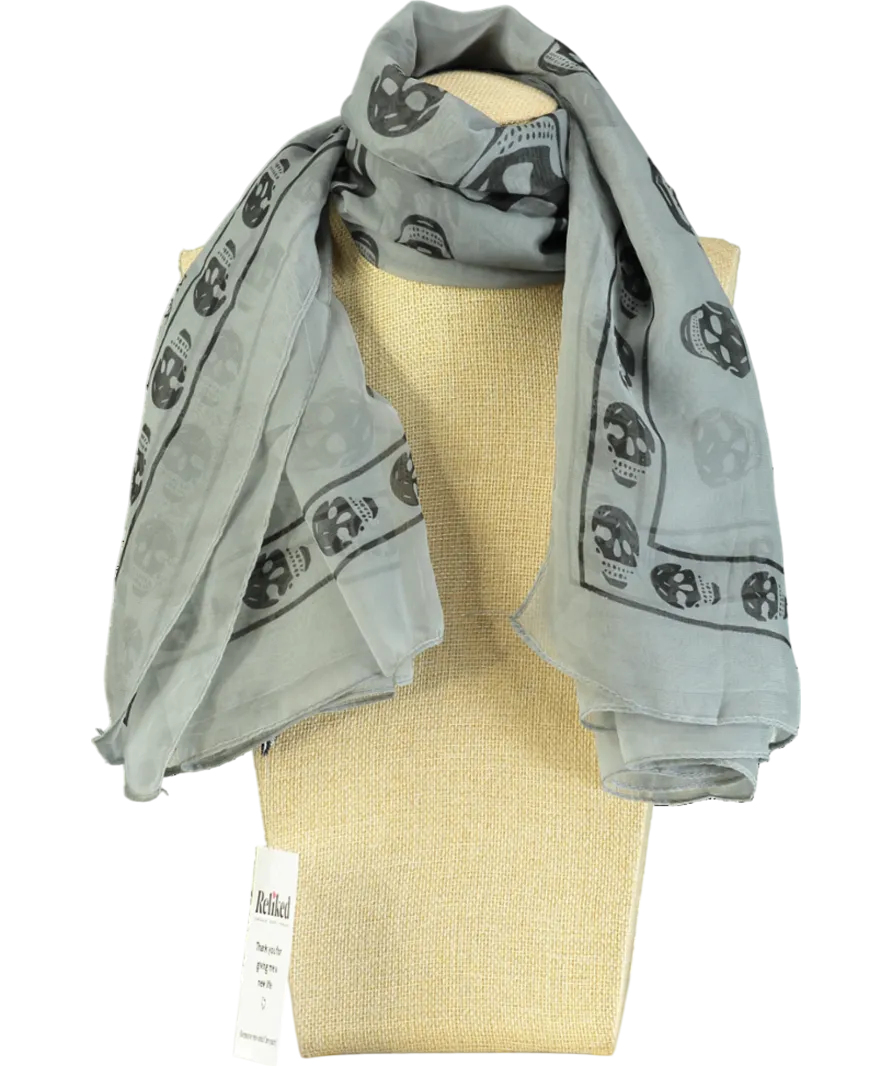 Alexander McQueen Grey Square Silk Chiffon Skull Scarf One Size