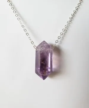 Amethyst Generator Point Gemstone On Sterling Silver Chain Raises Spiritual Consciousness.