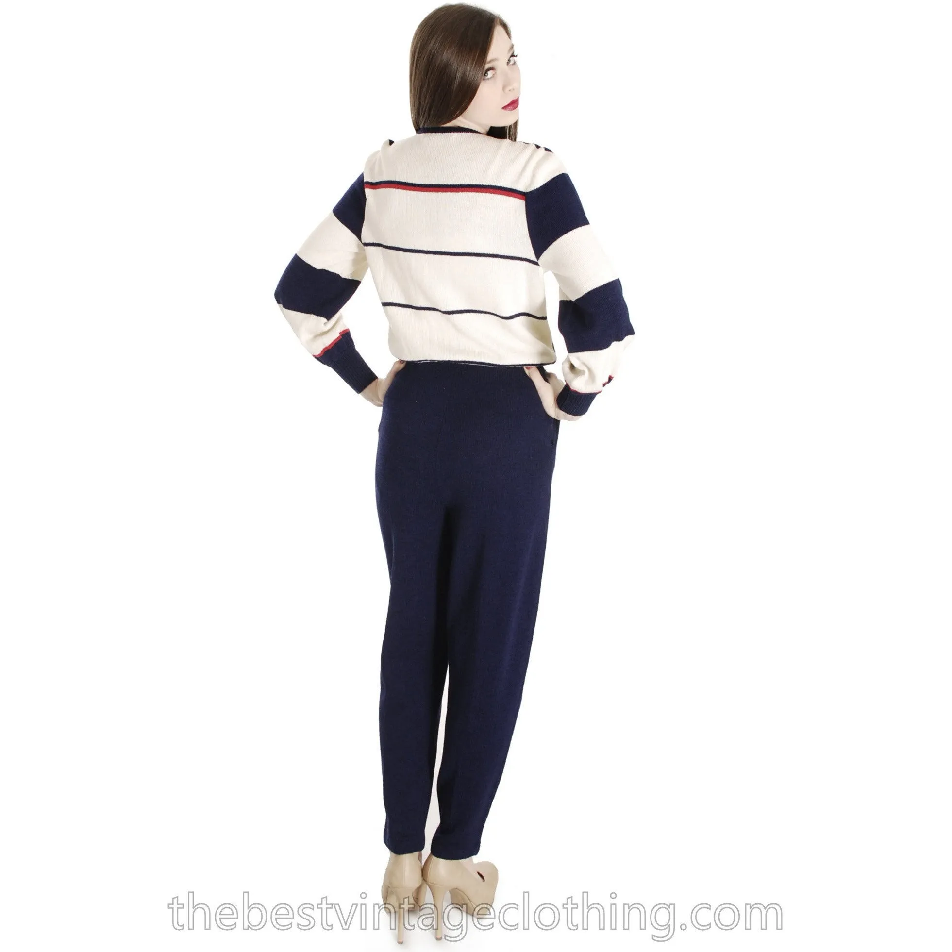 Antonella Preve Knit 1980s  COLORBLOCK Jumpsuit  Red White & Blue S