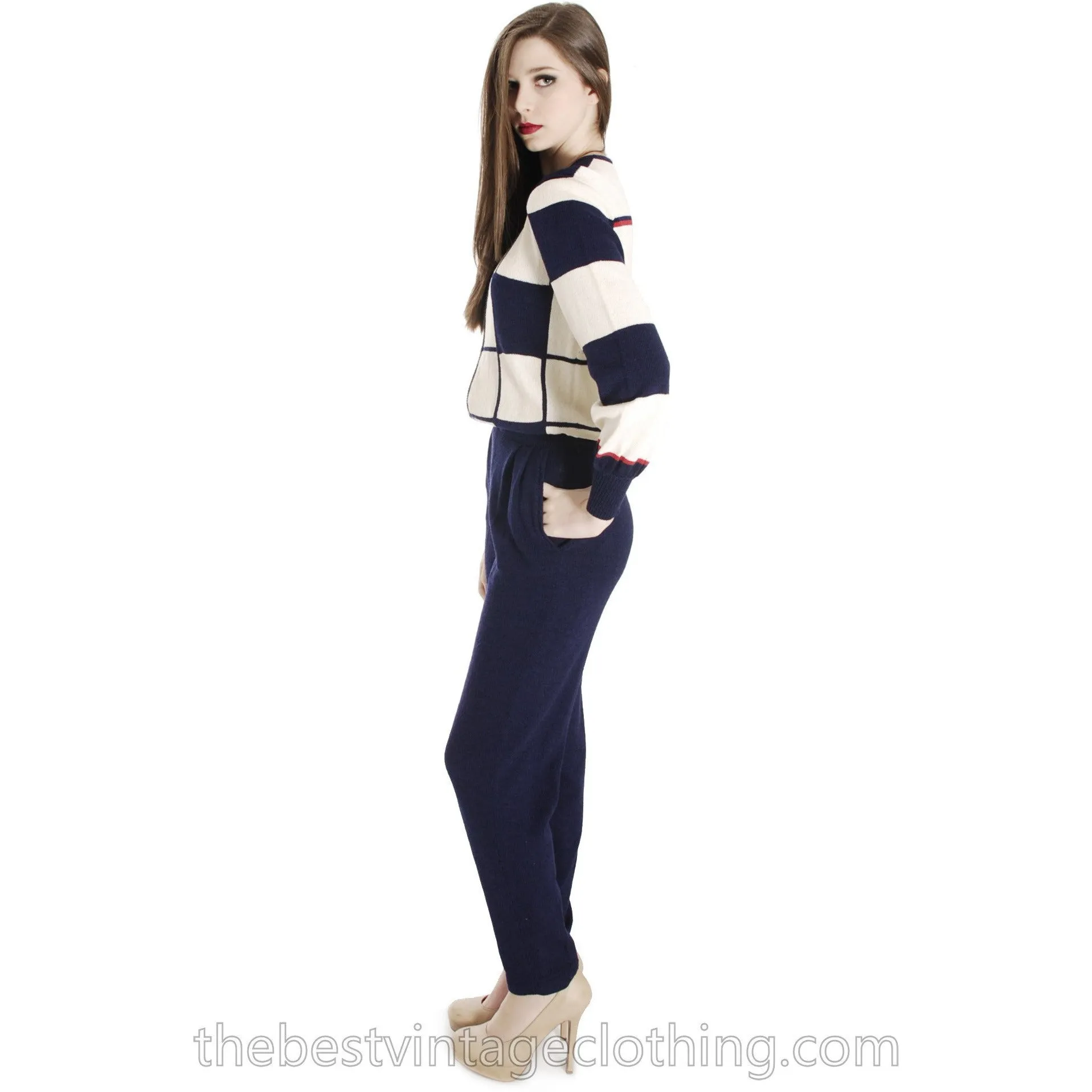 Antonella Preve Knit 1980s  COLORBLOCK Jumpsuit  Red White & Blue S
