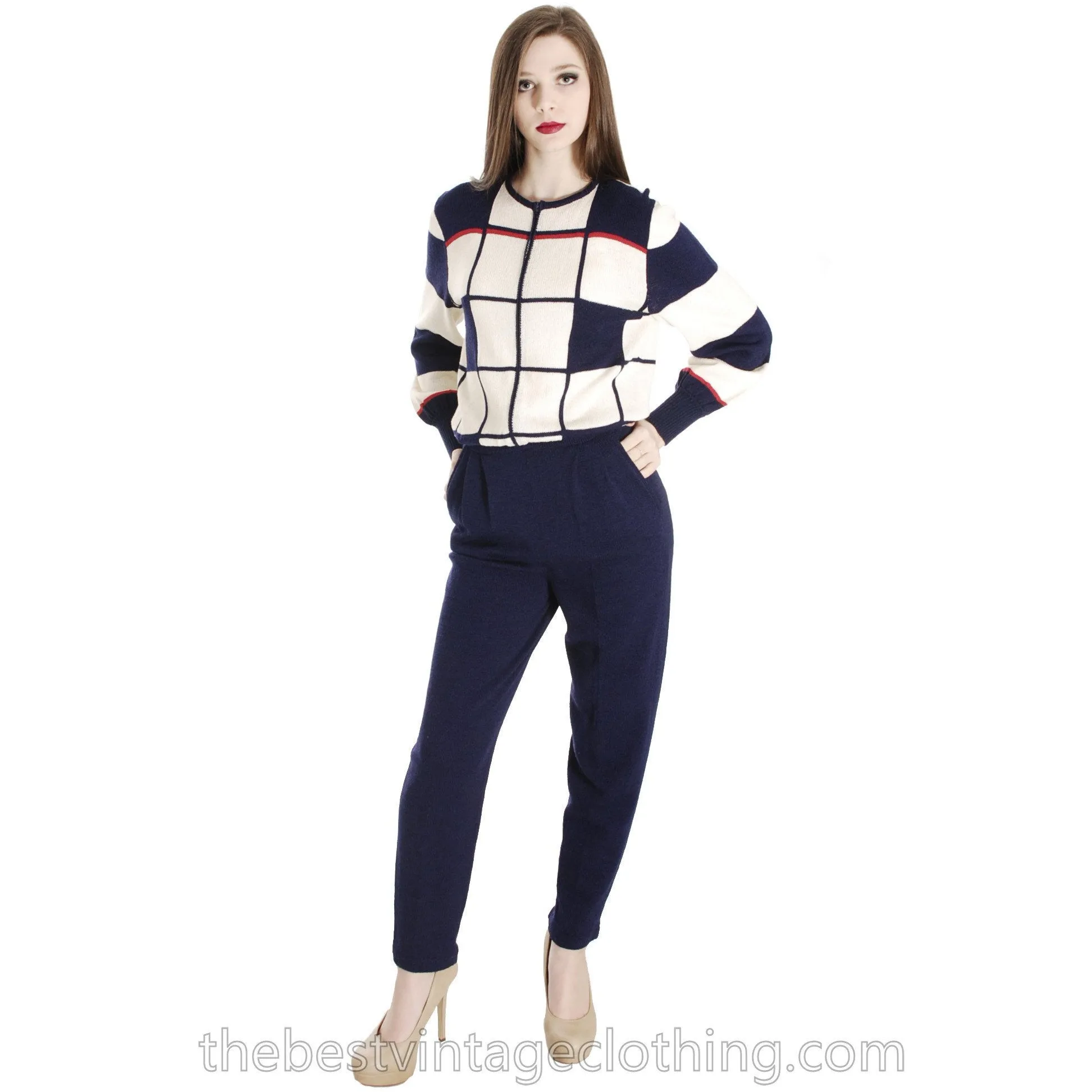 Antonella Preve Knit 1980s  COLORBLOCK Jumpsuit  Red White & Blue S