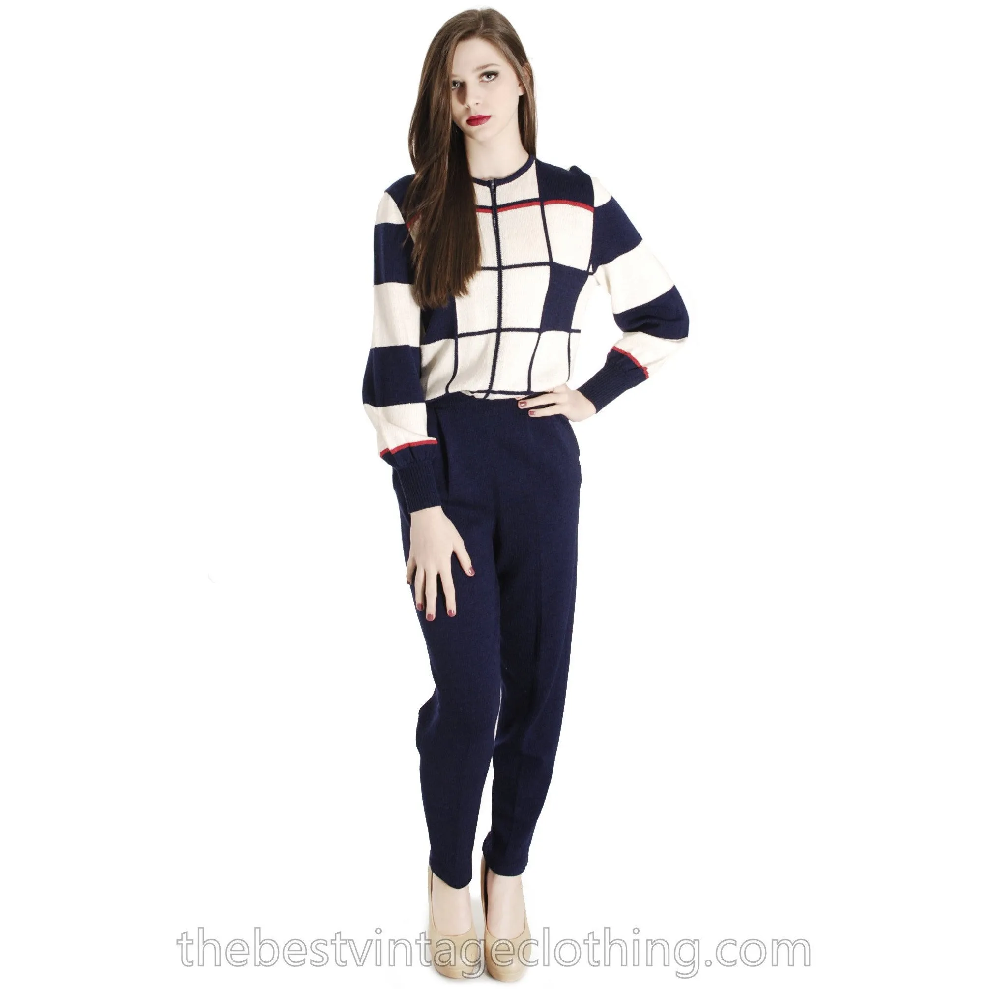 Antonella Preve Knit 1980s  COLORBLOCK Jumpsuit  Red White & Blue S