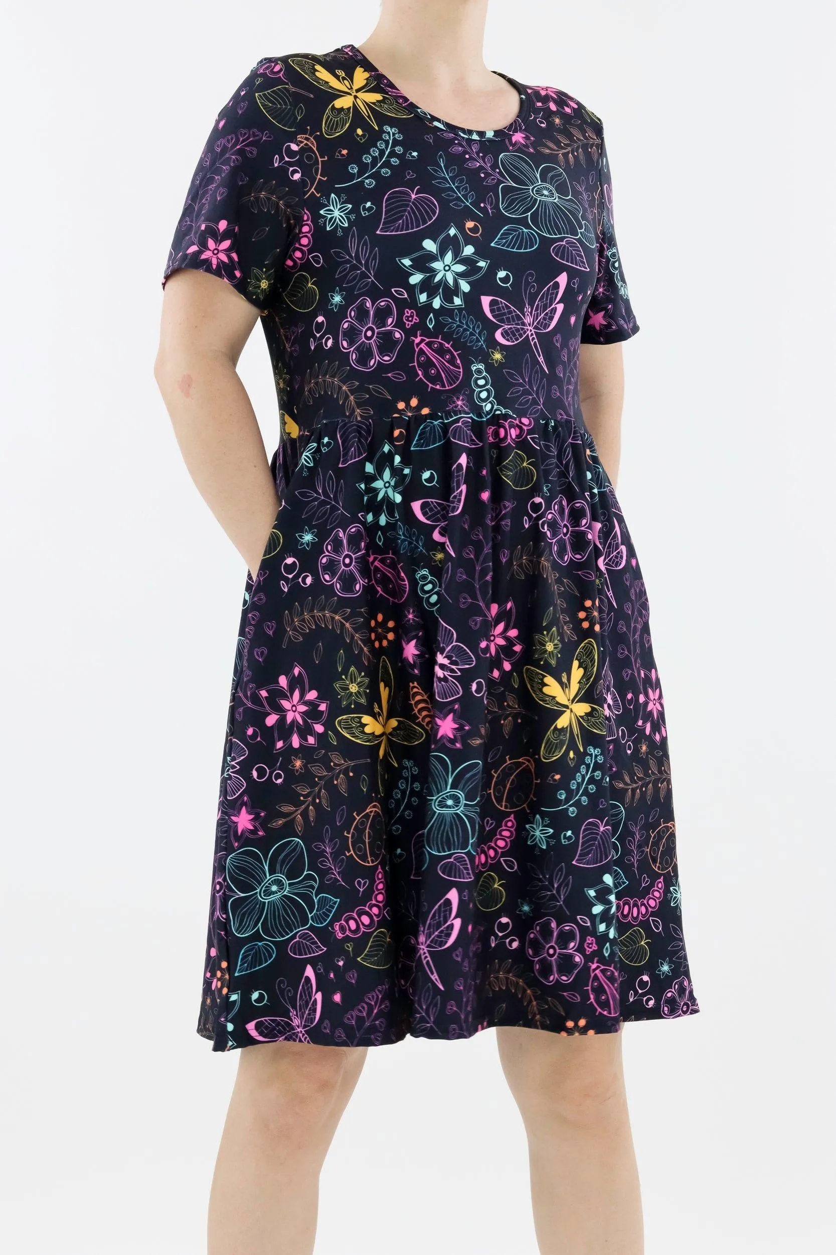 Arthropod Allure - Short Sleeve Skater Dress - Knee Length - Side Pockets