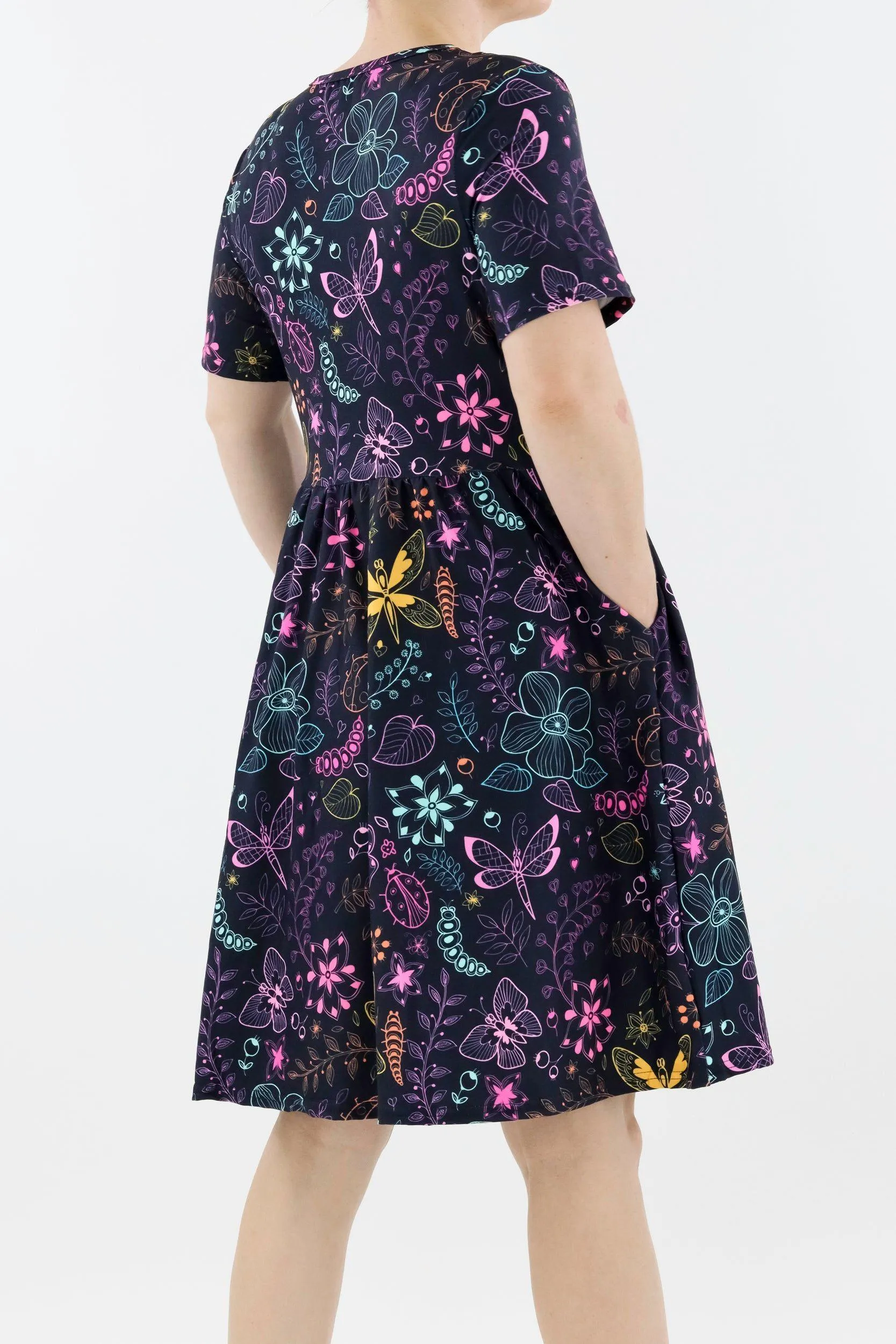 Arthropod Allure - Short Sleeve Skater Dress - Knee Length - Side Pockets