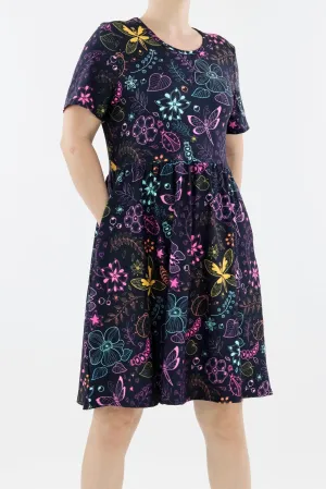Arthropod Allure - Short Sleeve Skater Dress - Knee Length - Side Pockets