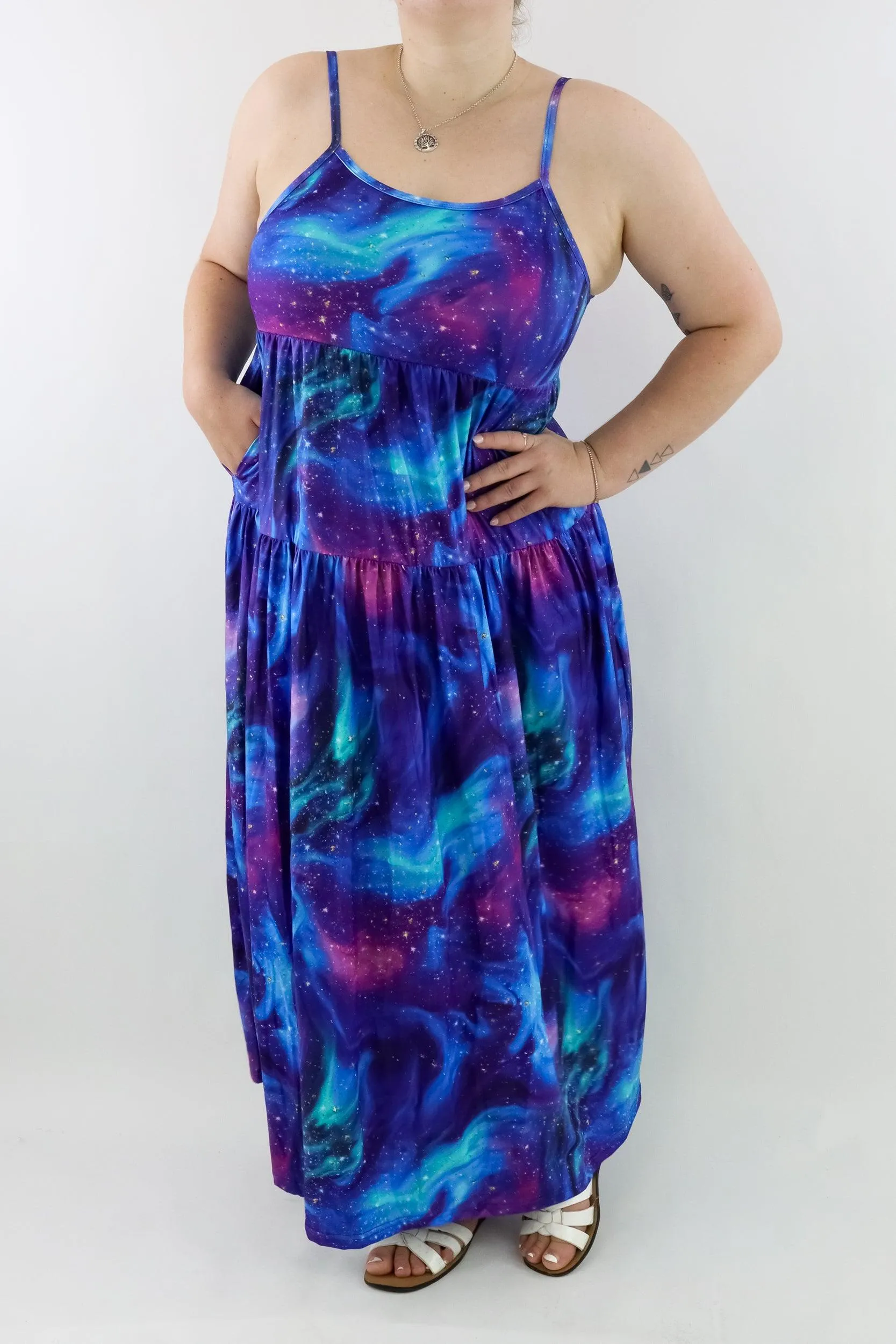 Aurora Sky - Strappy Maxi Dress - Pockets