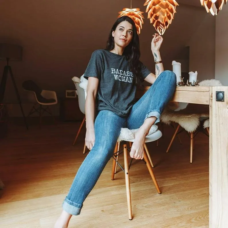 Badass Woman, Typewriter Font - Off the Shoulder