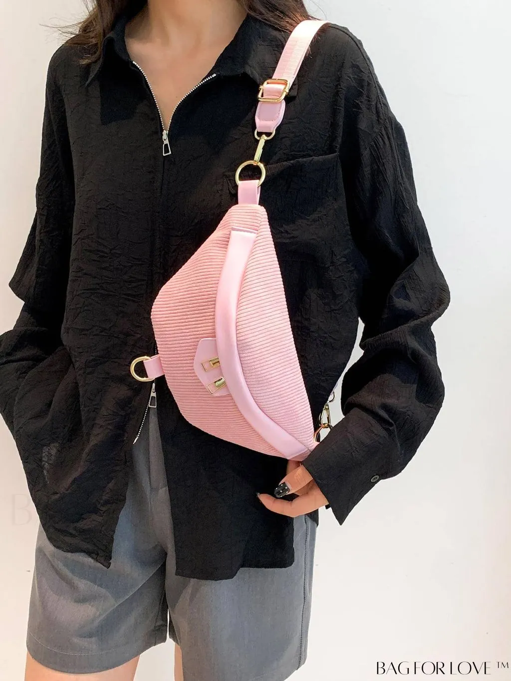 BagForLove - Pink Corduroy Medium Zipper Minimalist Fanny Pack