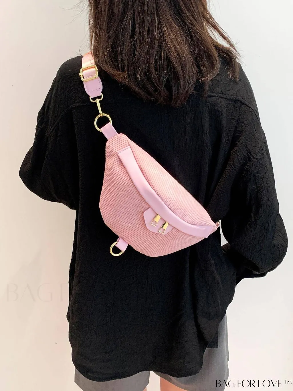 BagForLove - Pink Corduroy Medium Zipper Minimalist Fanny Pack
