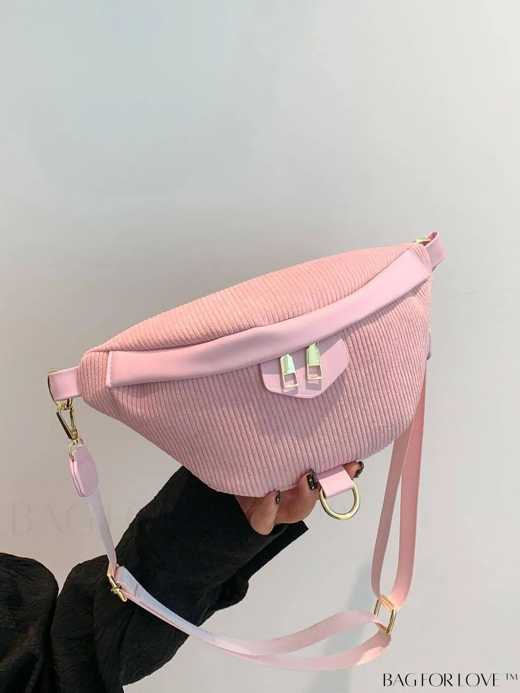 BagForLove - Pink Corduroy Medium Zipper Minimalist Fanny Pack