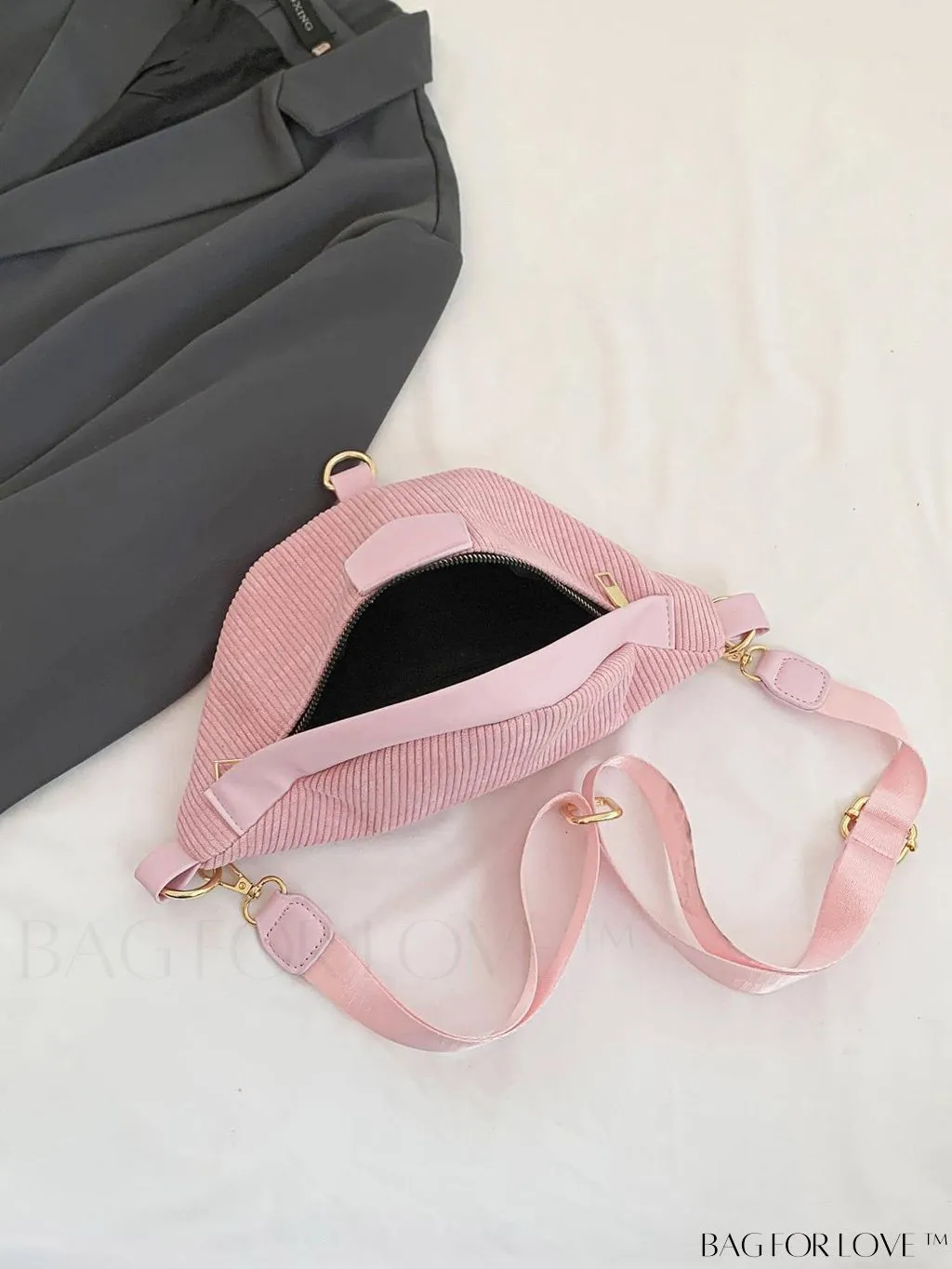 BagForLove - Pink Corduroy Medium Zipper Minimalist Fanny Pack
