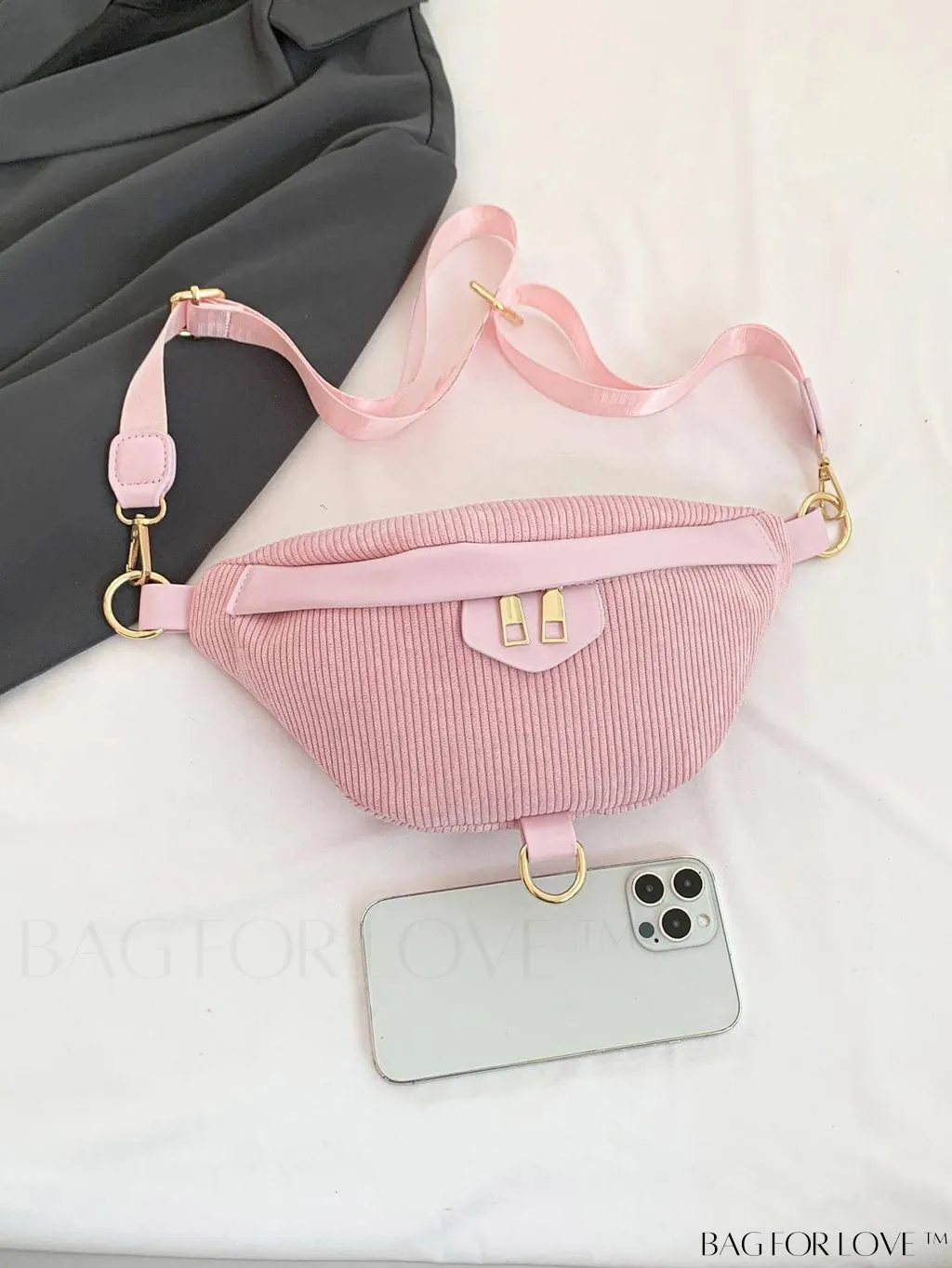 BagForLove - Pink Corduroy Medium Zipper Minimalist Fanny Pack