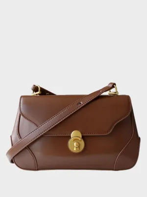 Baguette Shoulder Bag 90s Vintage Flap Top Crossbody Handbag Round Gold Hardware
