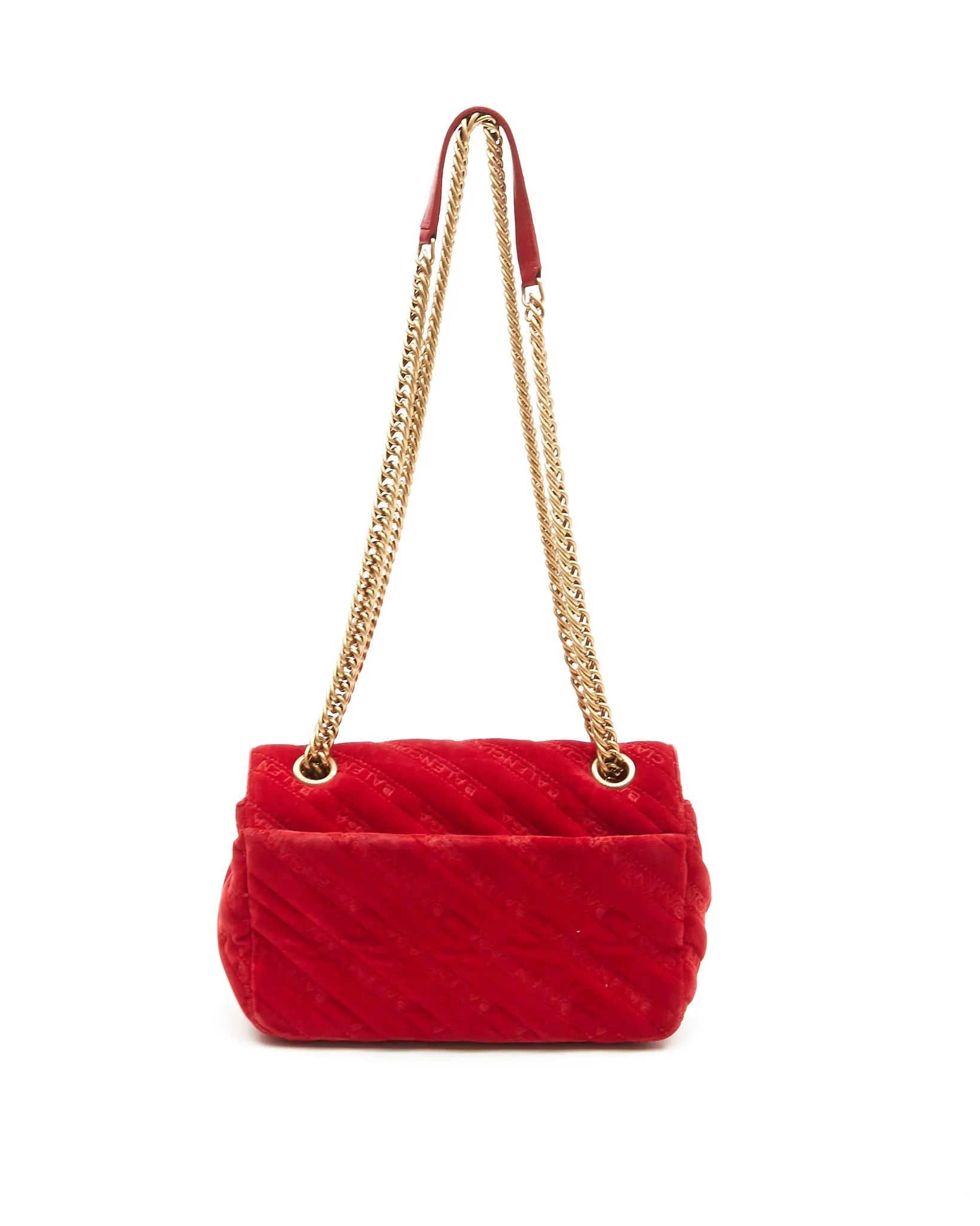 Balenciaga Red Velvet Quilted Logo BB Small Chain Crossbody