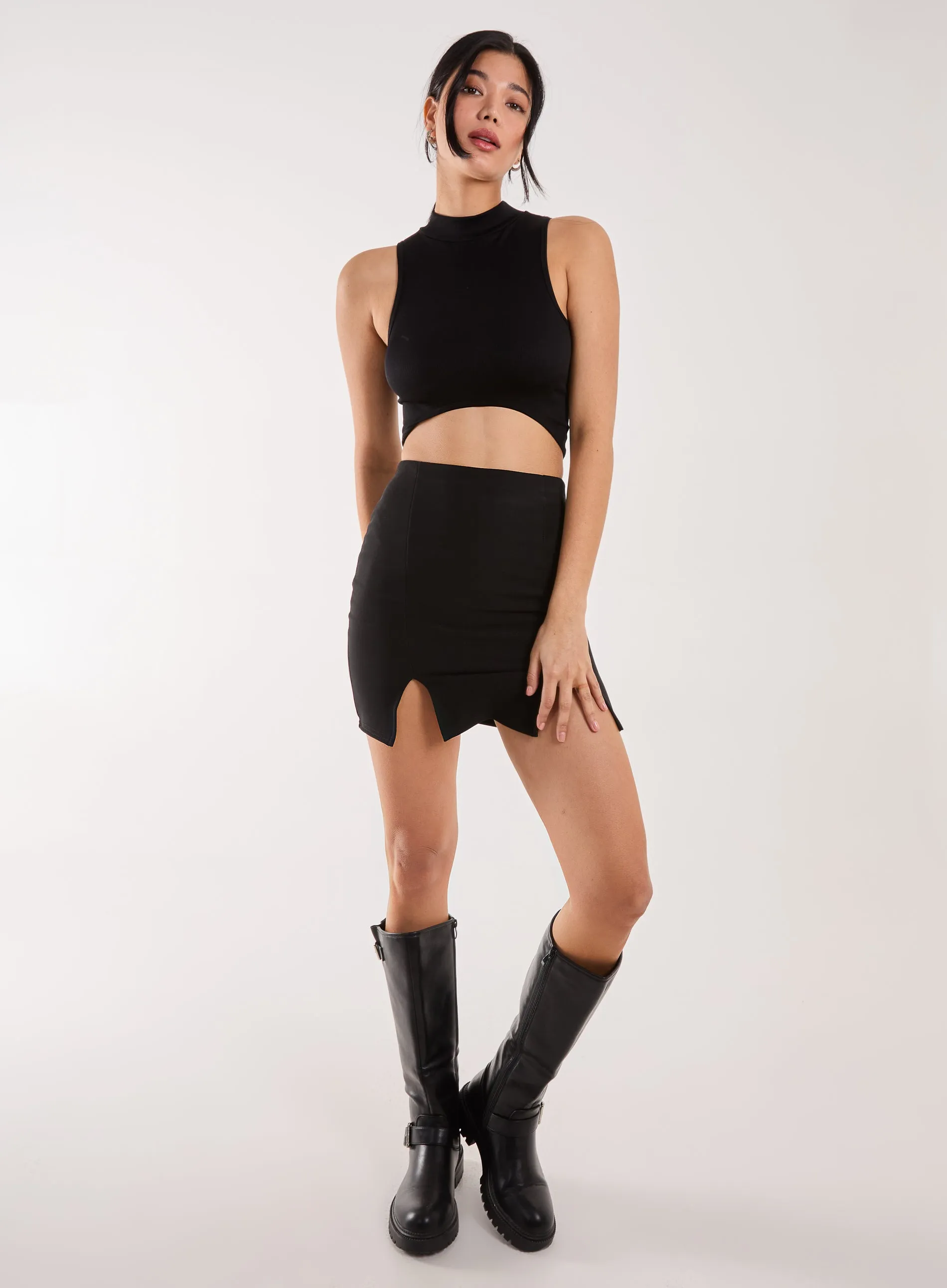 Bandage Double Split Mini Skirt