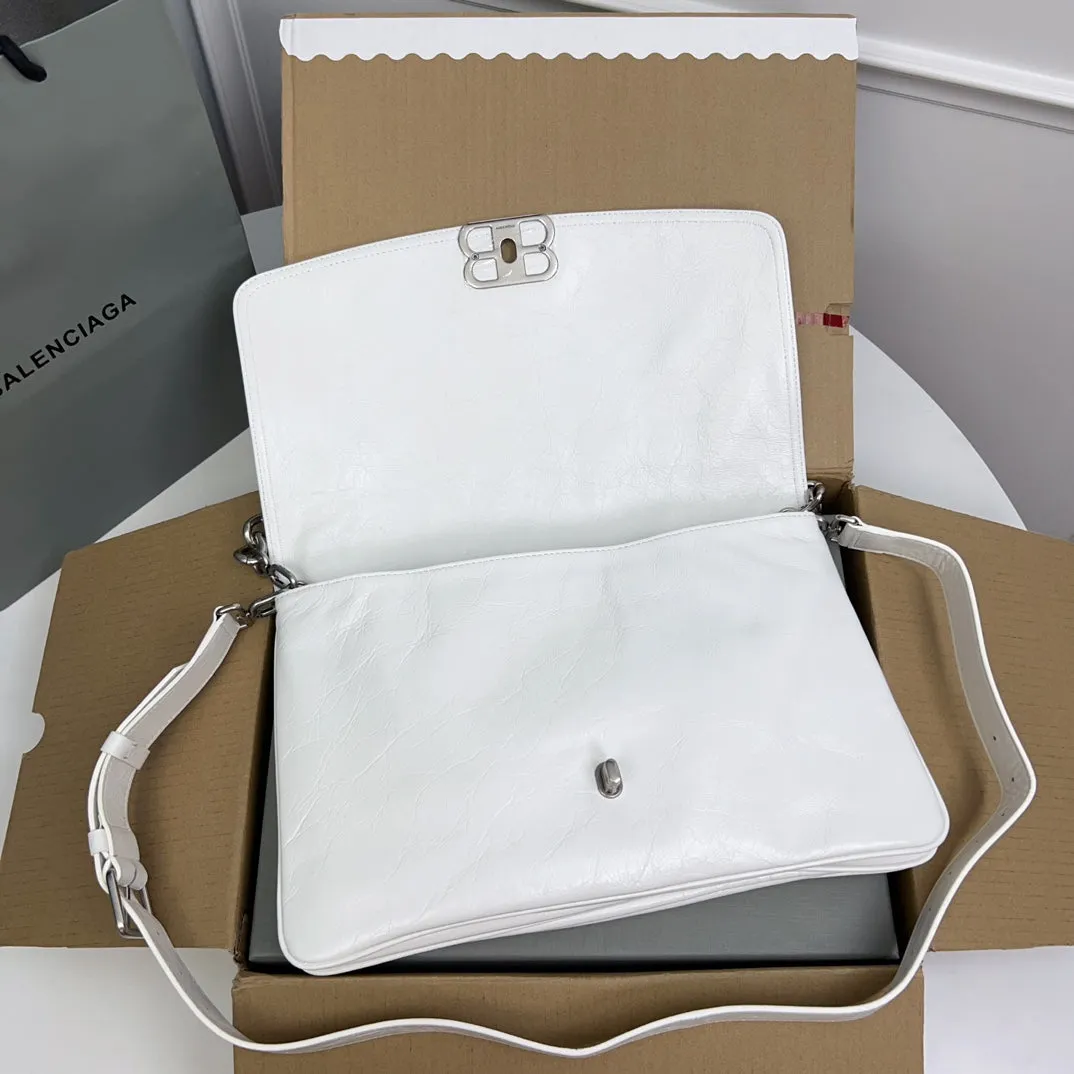 BB SOFT FLAP BAG 36 IN WHITE PEACH CALFSKIN SILVER HARDWARE