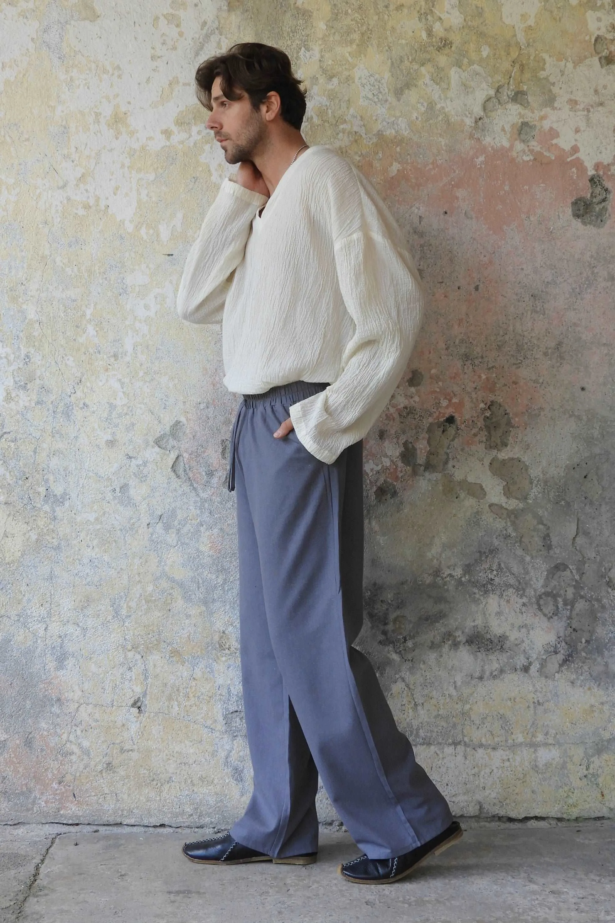 BEACH Men's Linen Blend Pants (Dark Gray, Indigo Blue)